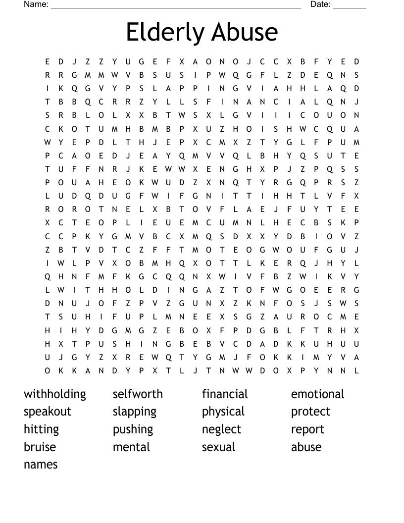 Elderly Abuse Word Search WordMint