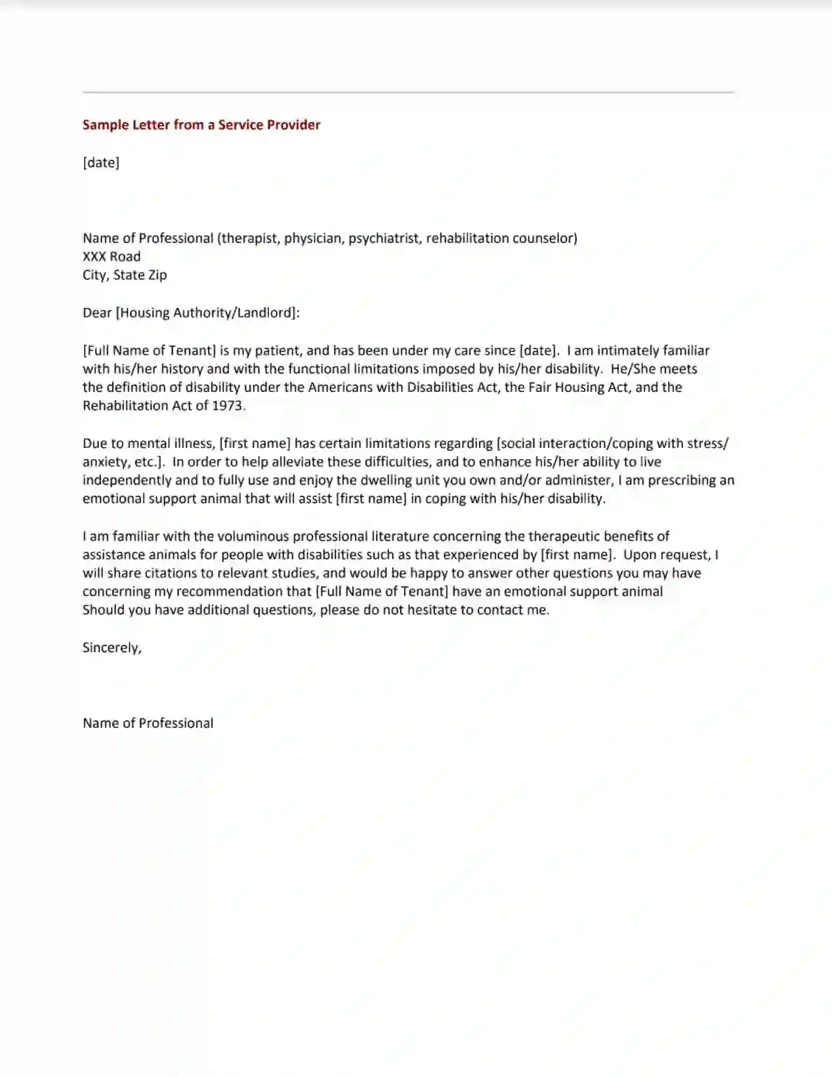 Emotional Support Animal Letter Fill Out PDF Form Emotional Support Animal Letter Fill Out PDF Form