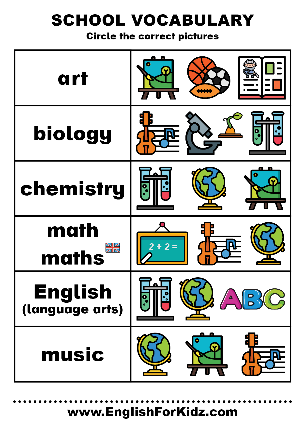 English For Kids Step By Step School Vocabulary Worksheets Free PDF 