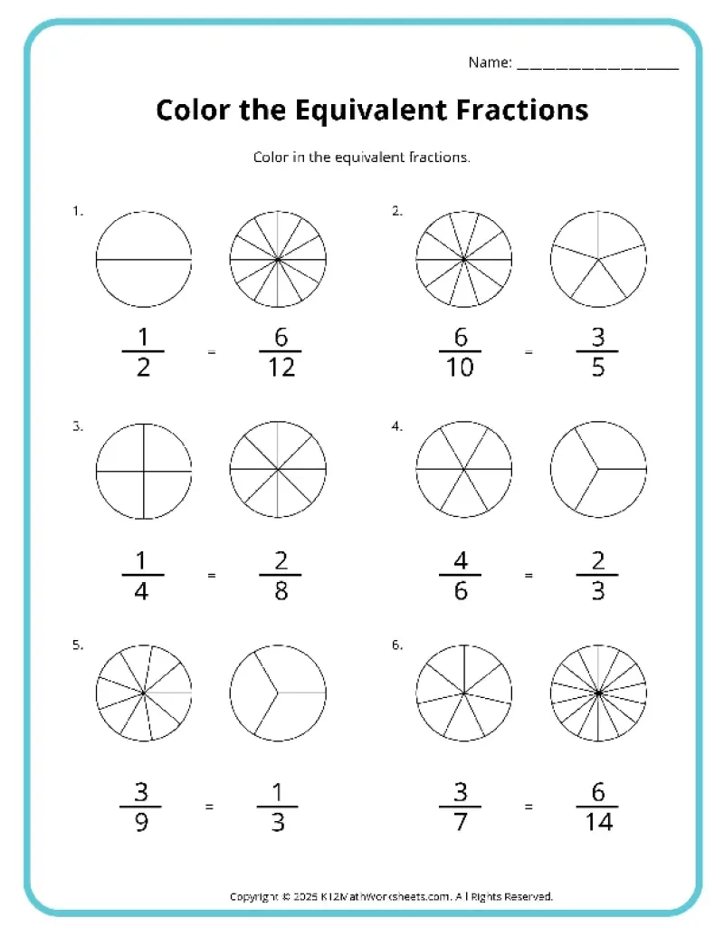 Equivalent Fractions Worksheets K12 Math Worksheets