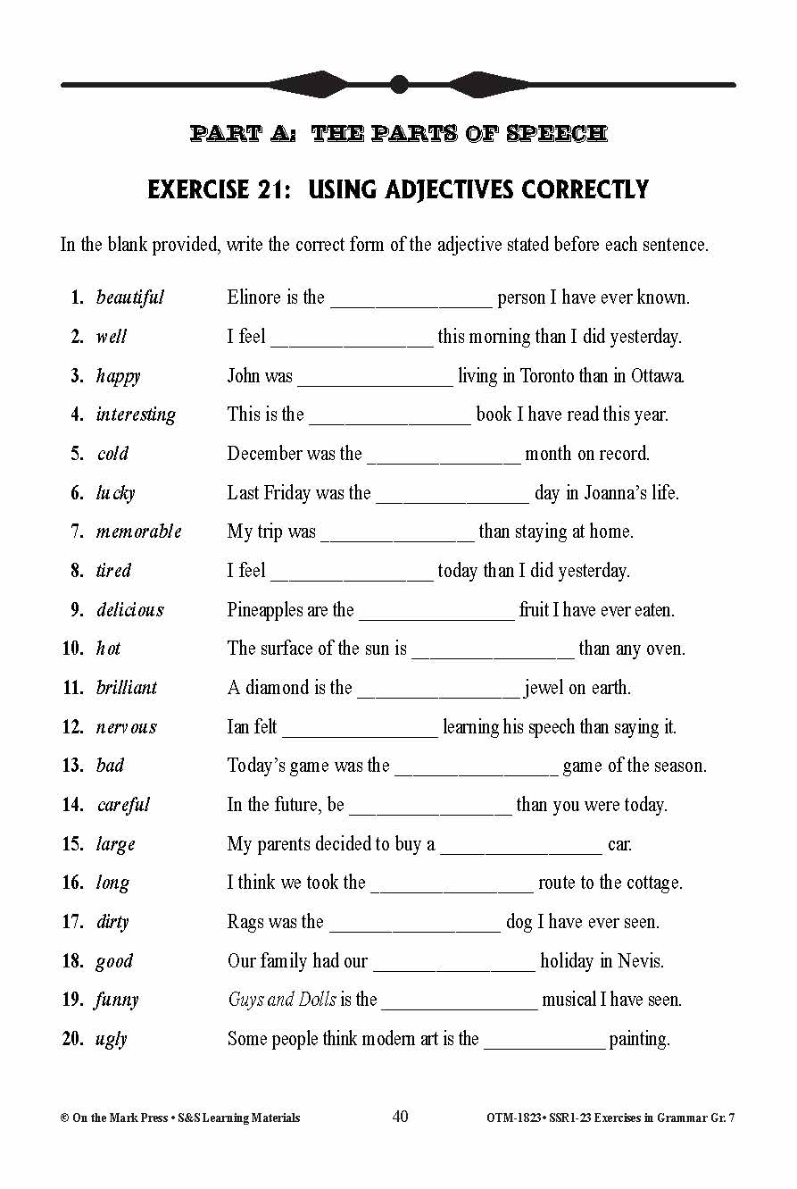 Grammar Worksheets For 7th Grade Printable