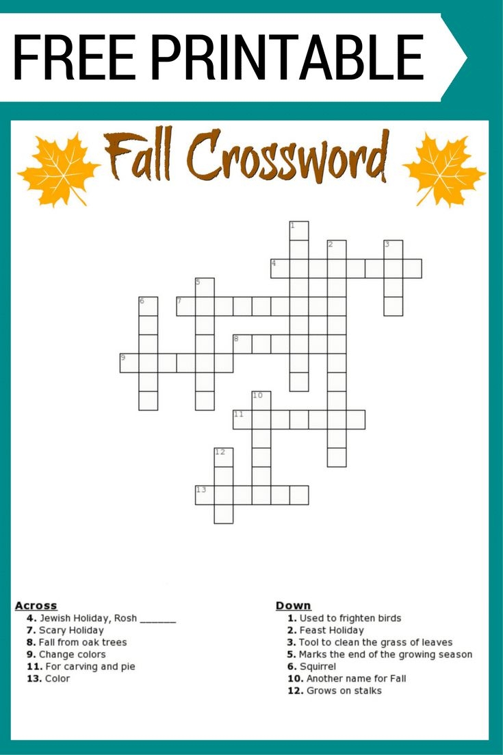 Fall Crossword Printable Free