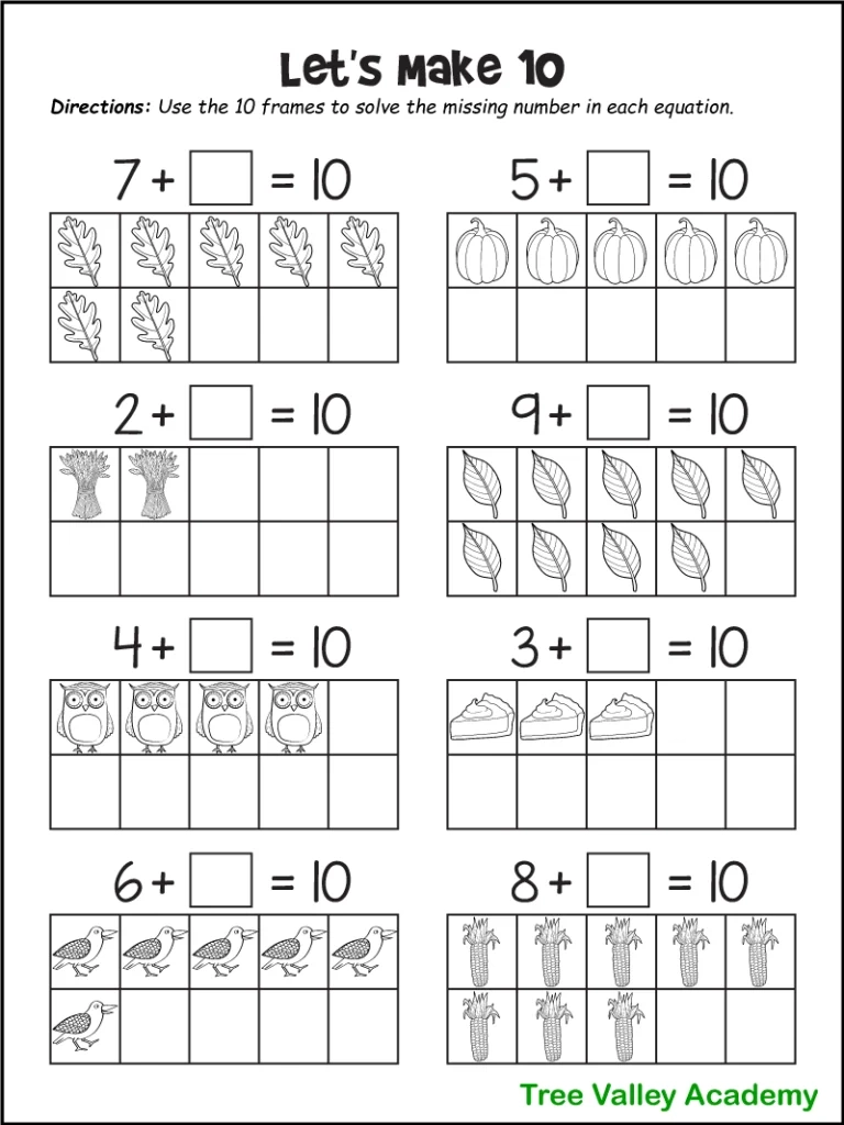 Fall Math Worksheets For Kindergarten Preschool amp 1st Grade