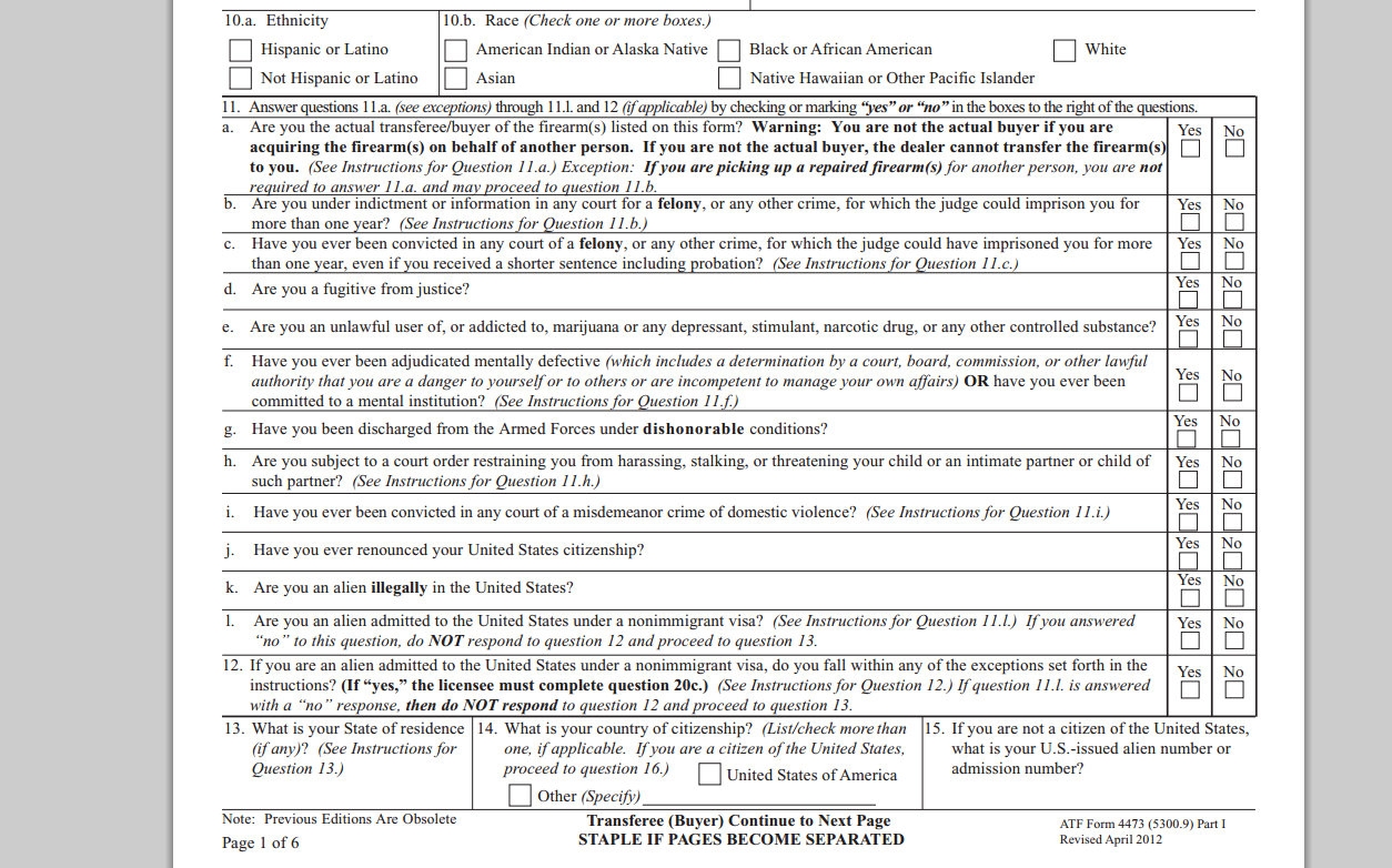 Federal Form 4473 Printable