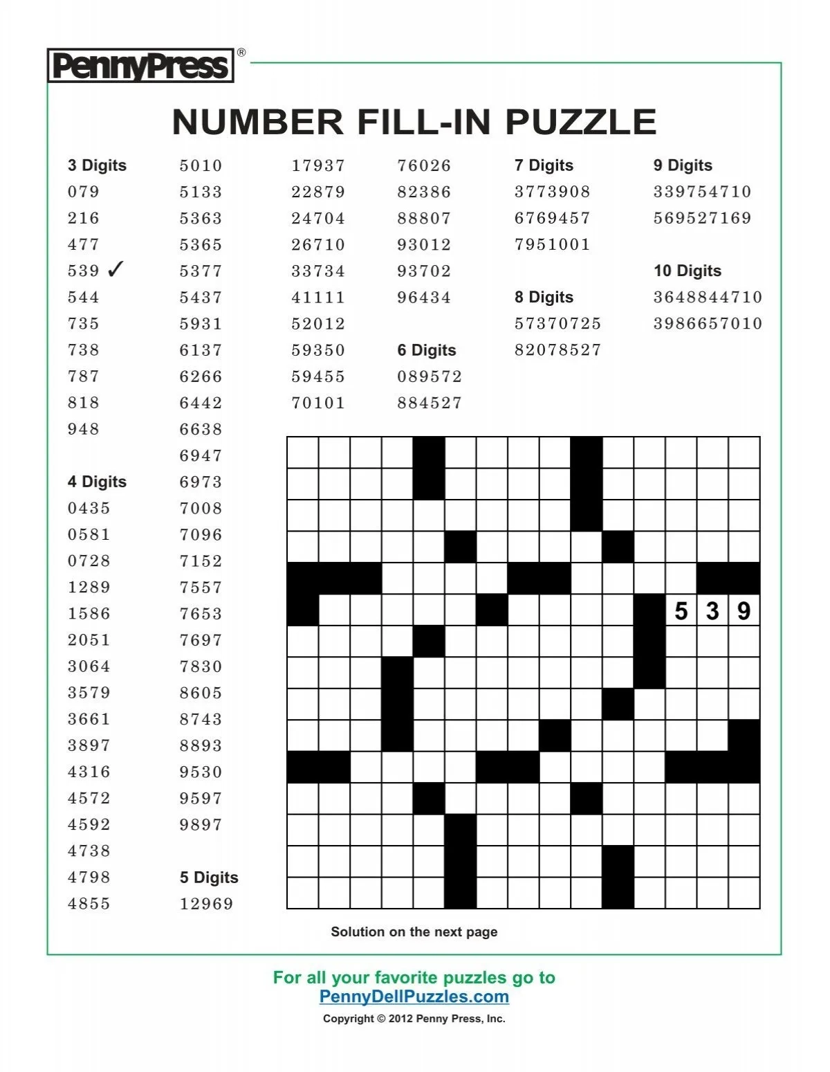 Printable Crossword Fill In Puzzles