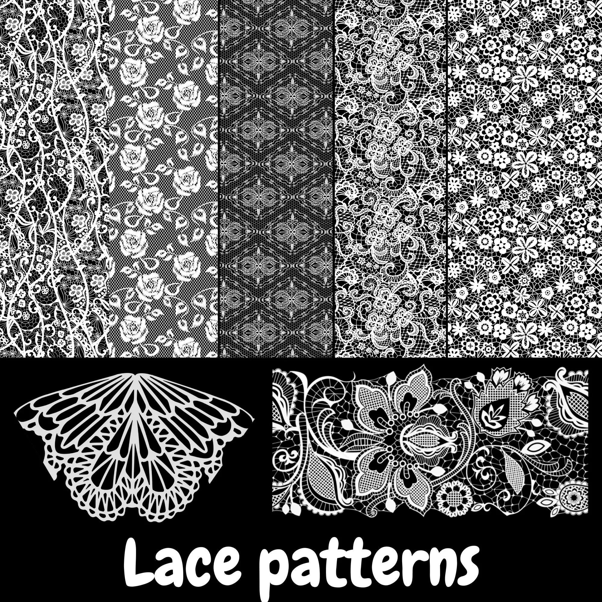 Floral Lace Pattern PNG Bundle Black amp White Clipart digital 
