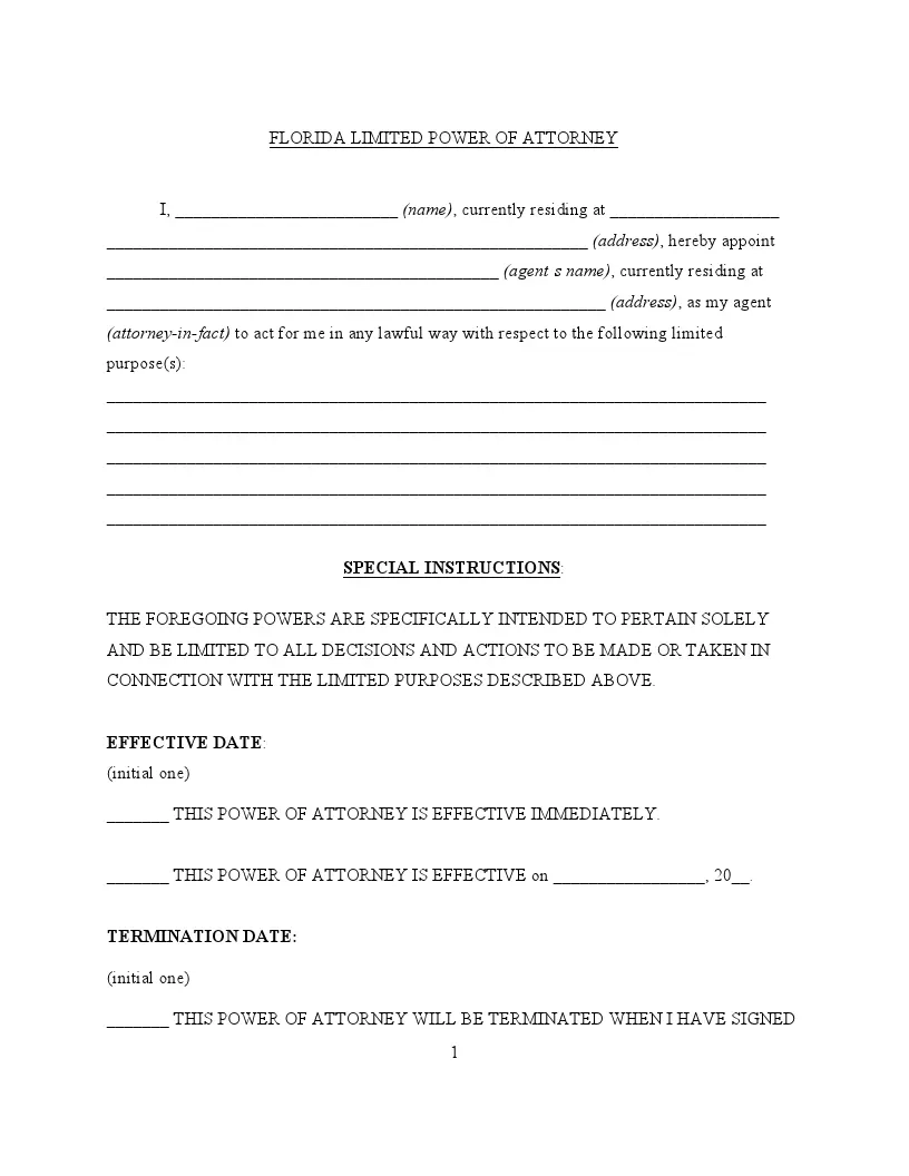 Florida Power Of Attorney POA Forms PDF amp DOC FormsPal