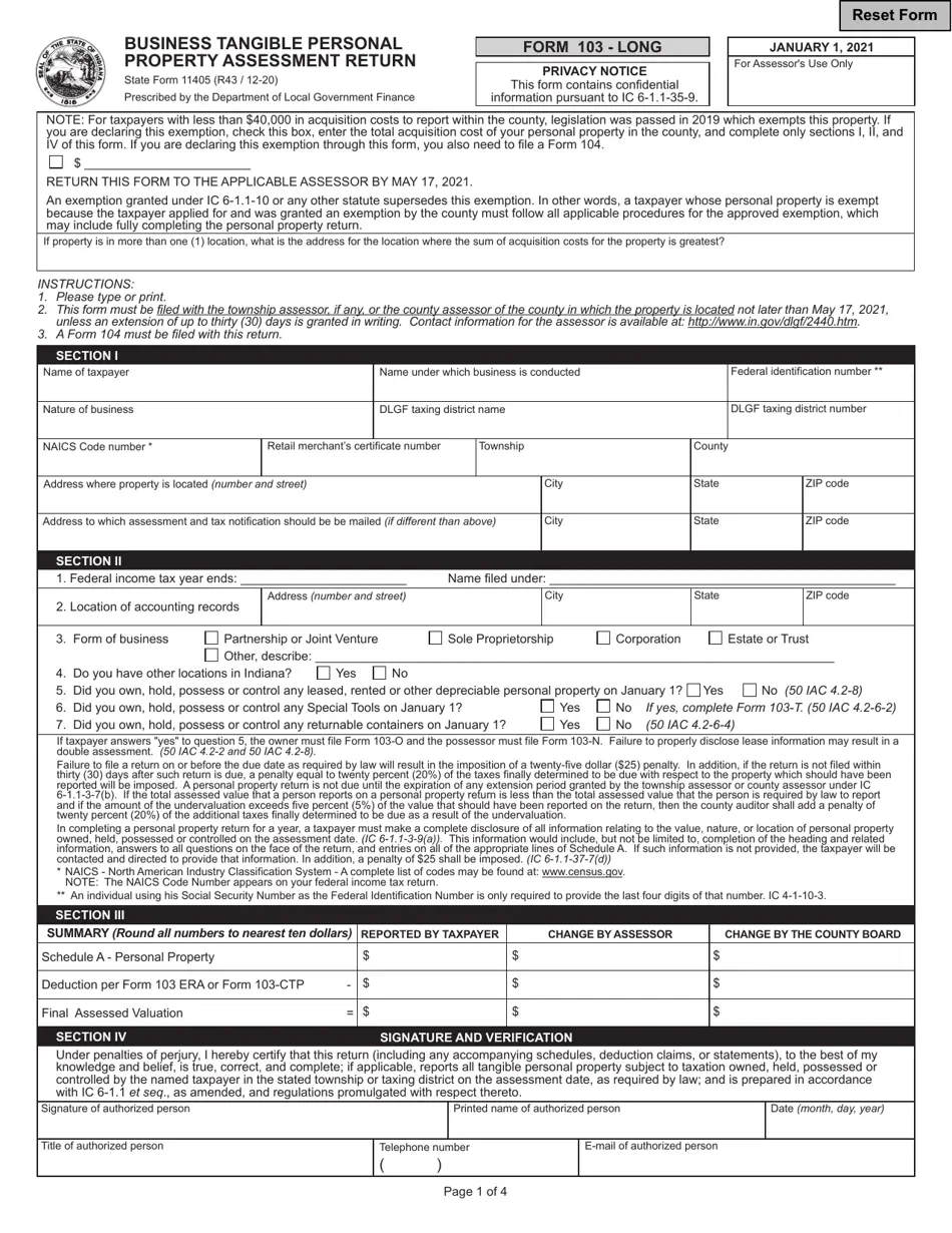 Form 103 LONG State Form 11405 Fill Out Sign Online And 