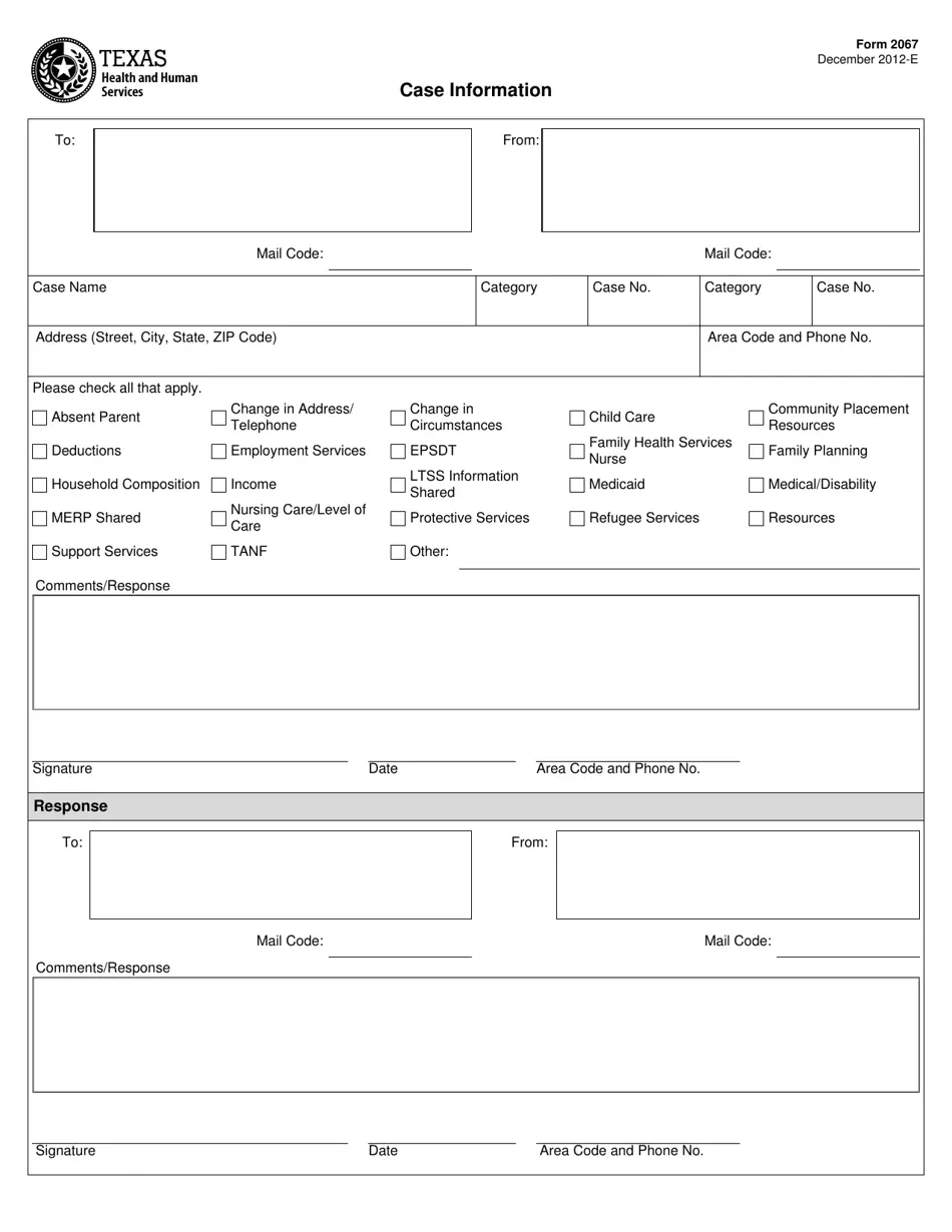 Form 2067 Download Fillable PDF Or Fill Online Case Information 