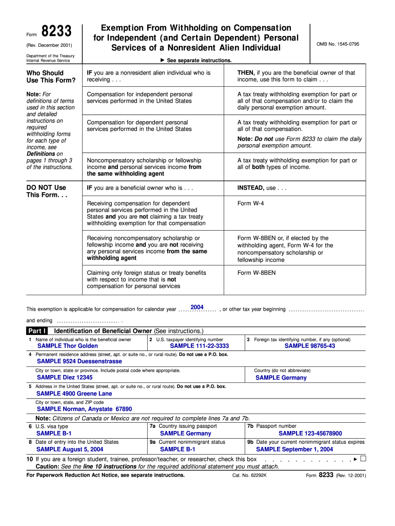 Form 8233 Fill Out amp Sign Online DocHub