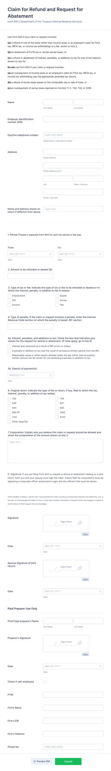 Irs Tax Form 843 Printable