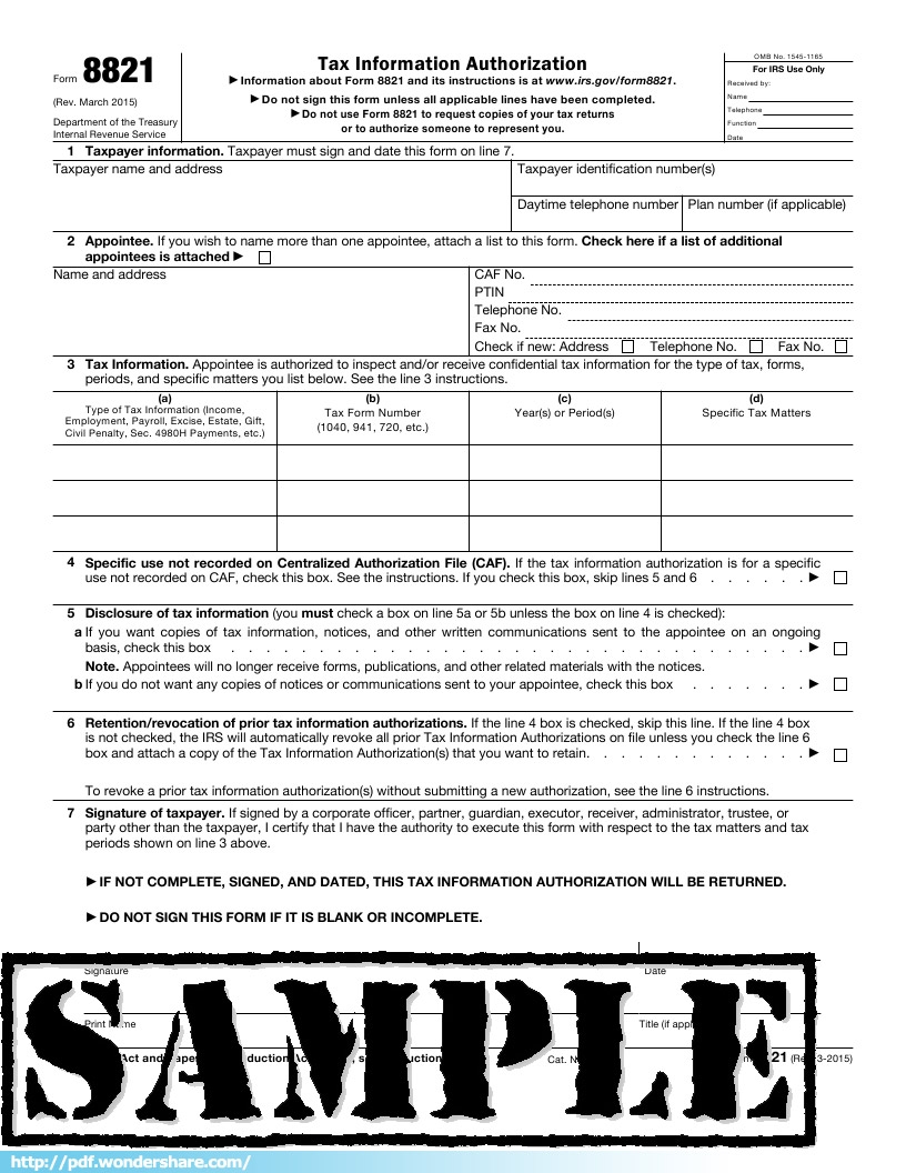 Form 8821 Fillable Printable