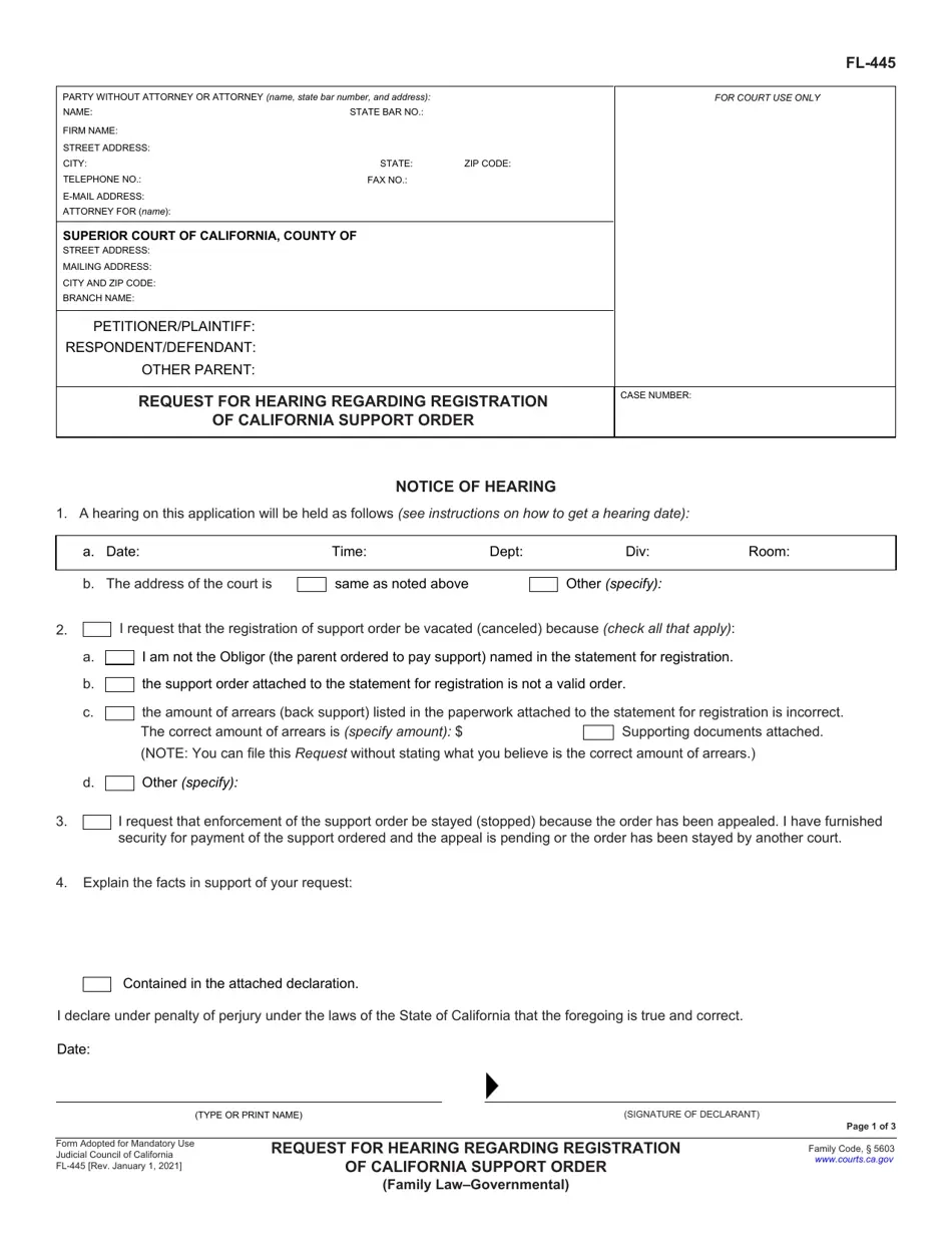 Form FL 445 Download Fillable PDF Or Fill Online Request For 