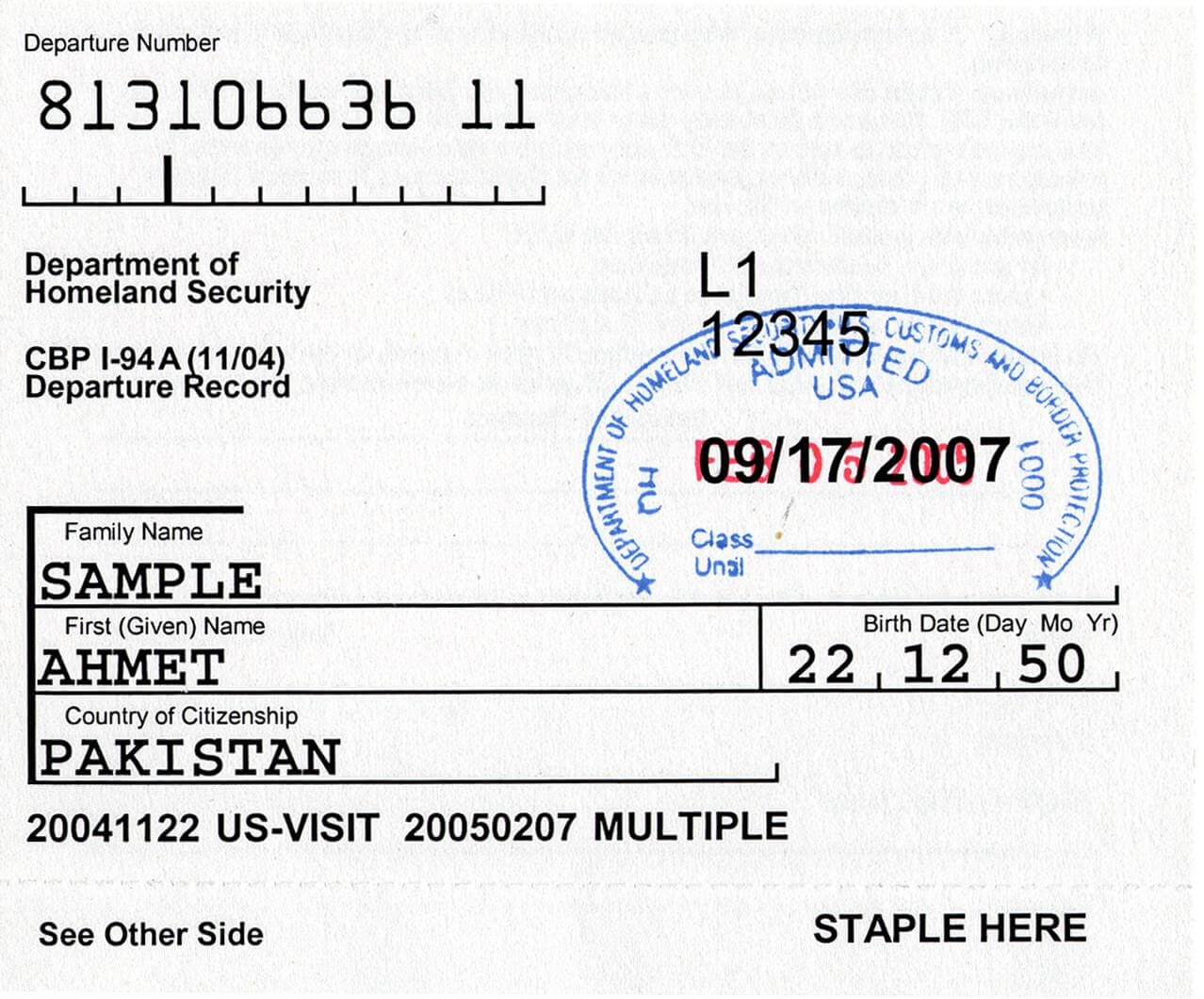Printable Form I 94
