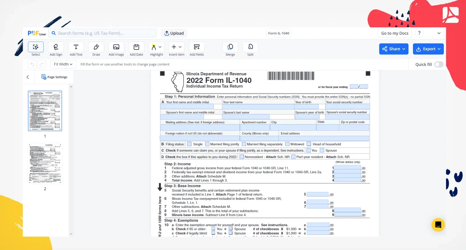 Form IL 1040 Print And Sign Form Online PDFliner