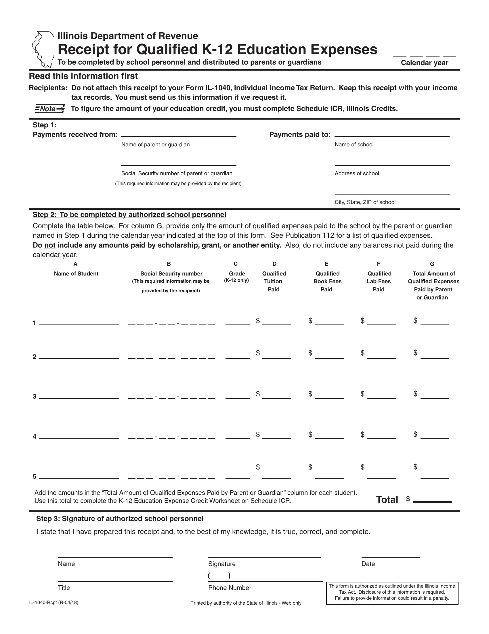 Form Il 1040 Rcpt Fill Out Printable PDF Forms Online