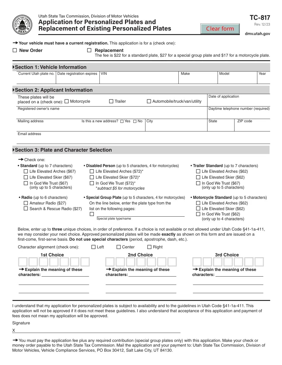 Form TC 817 Download Fillable PDF Or Fill Online Application For 
