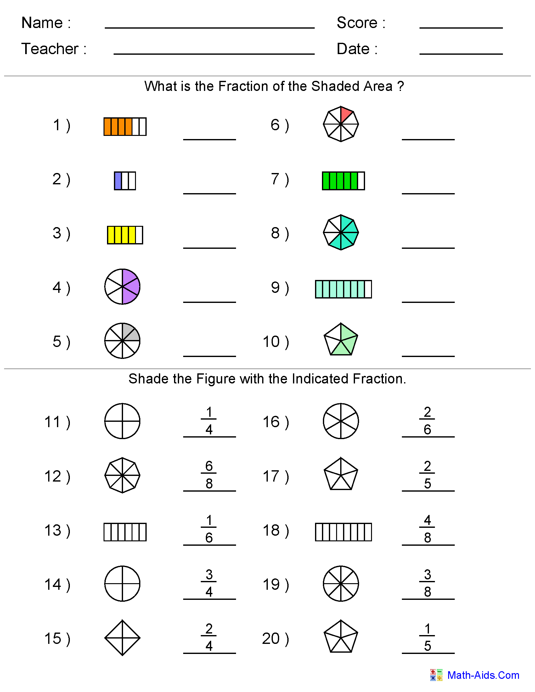 Fractions Worksheets Printable Fractions Worksheets For Teachers 