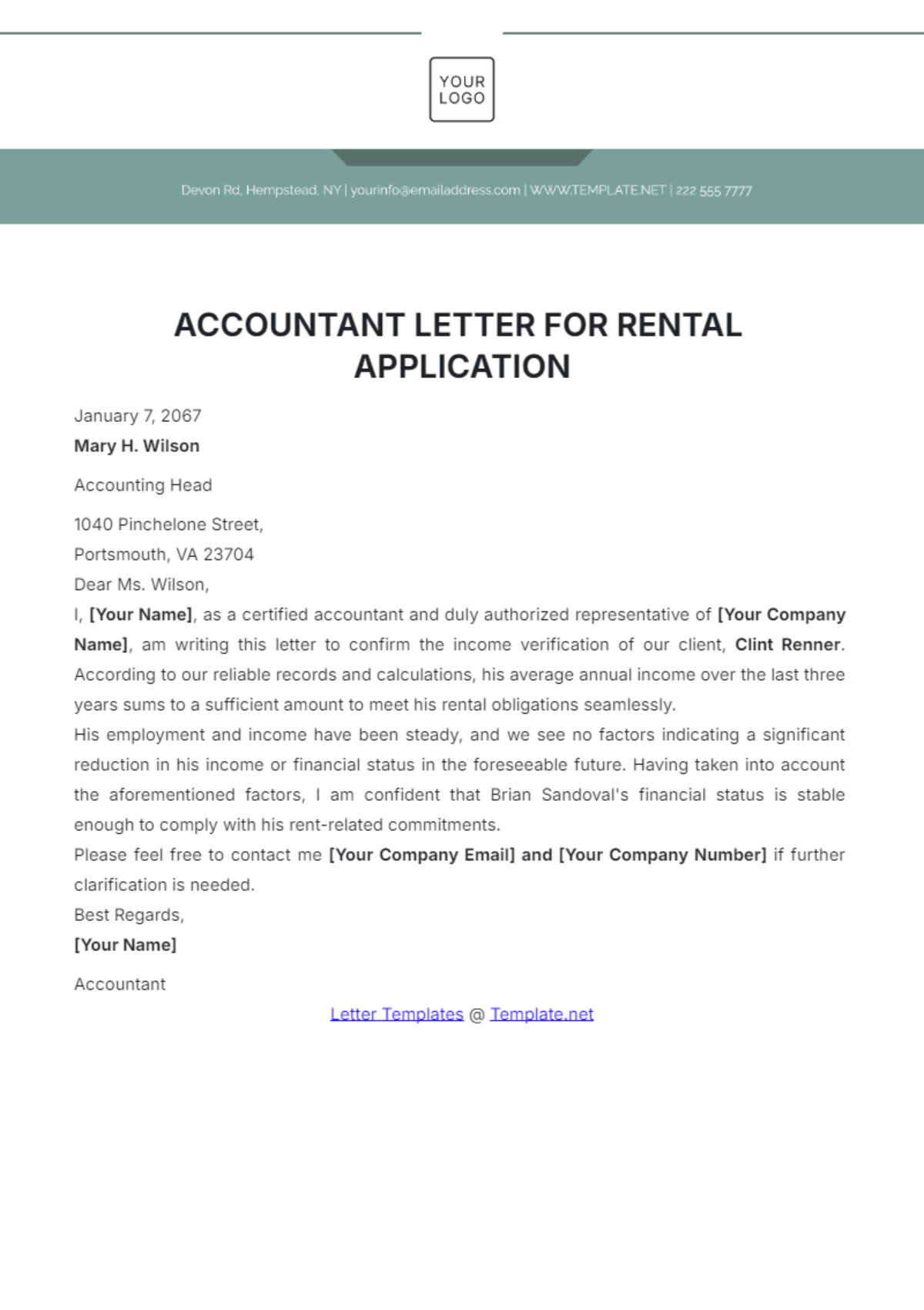Free Accountant Letter For Rental Application Template To Edit Online