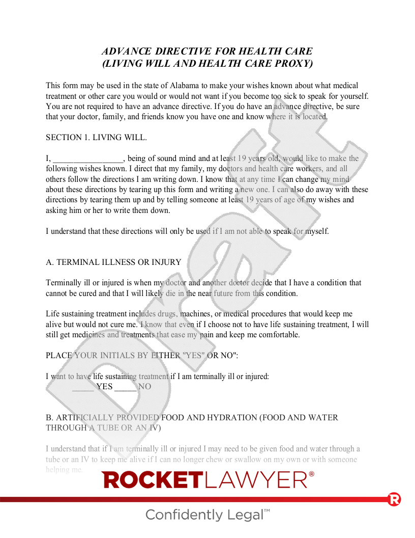 Free Alabama Living Will Template amp FAQs Rocket Lawyer