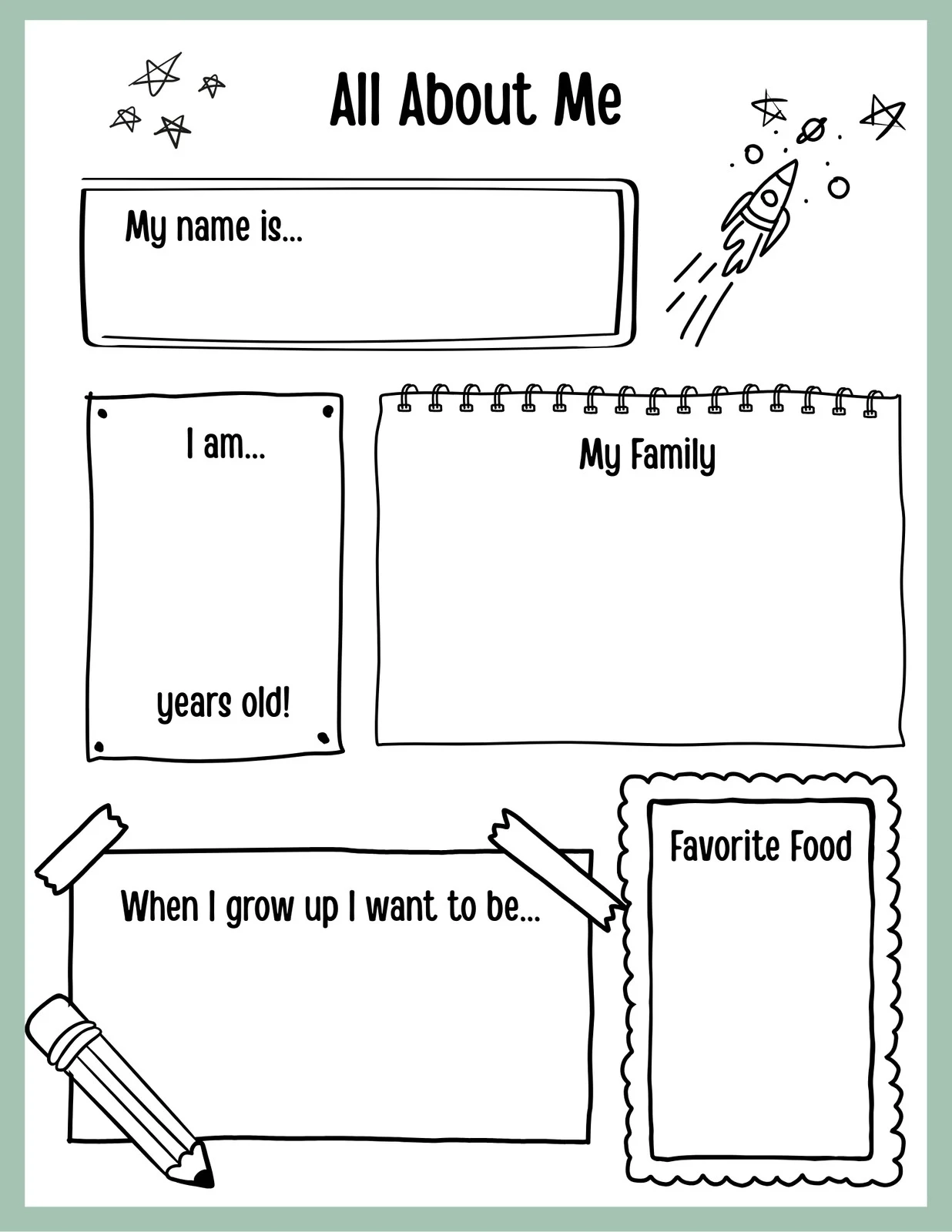 All About Me Printable Worksheet Free