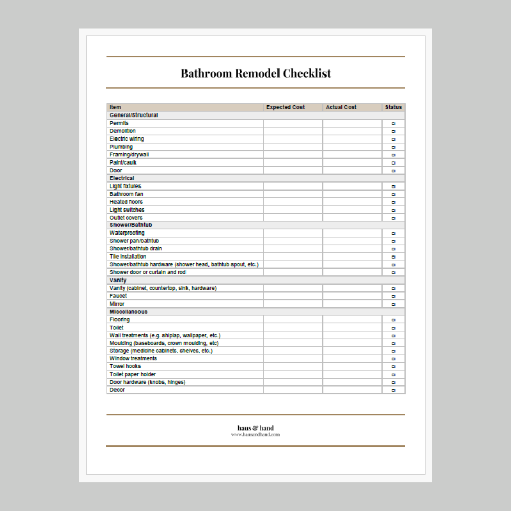 Printable Home Renovation Checklist Template