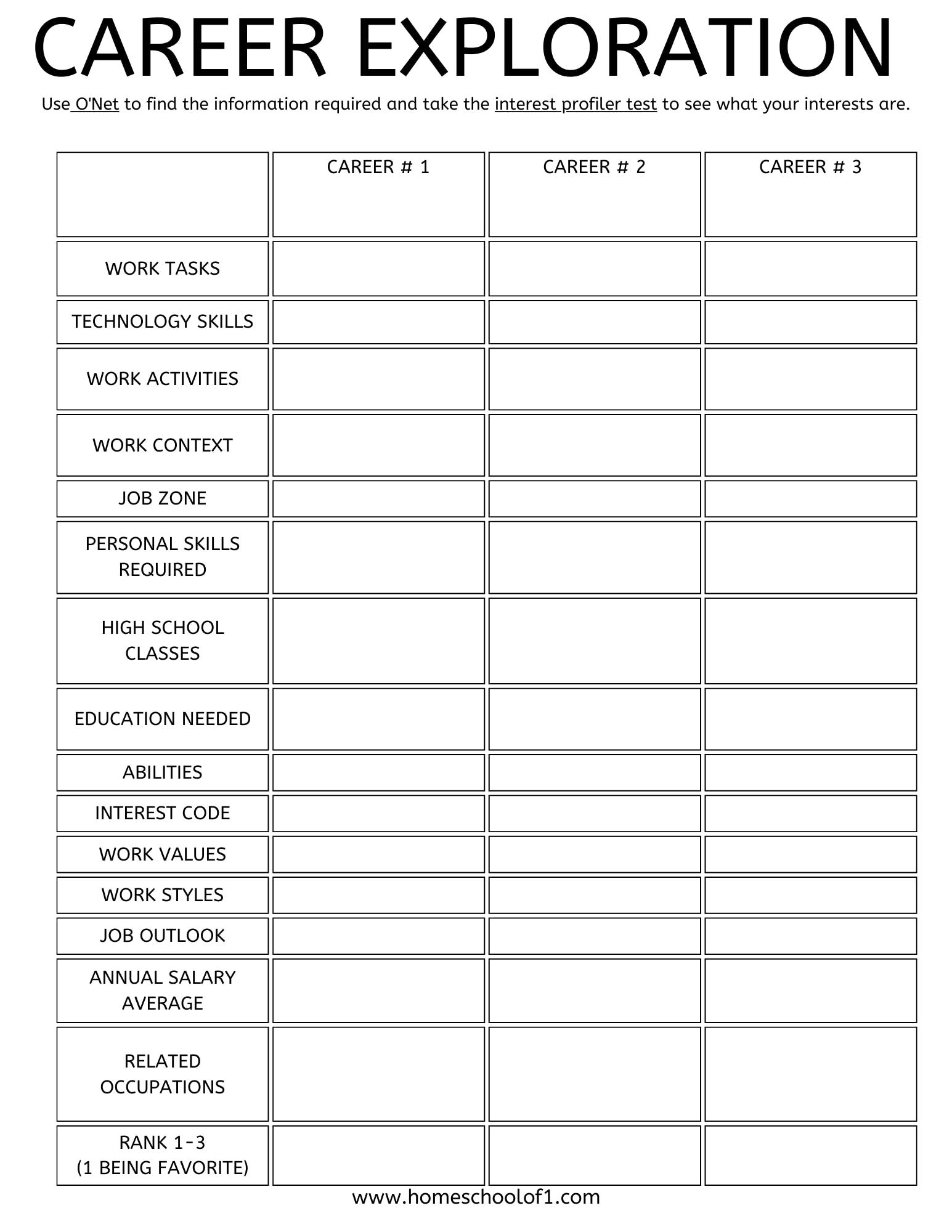 Free Printable Career Worksheets