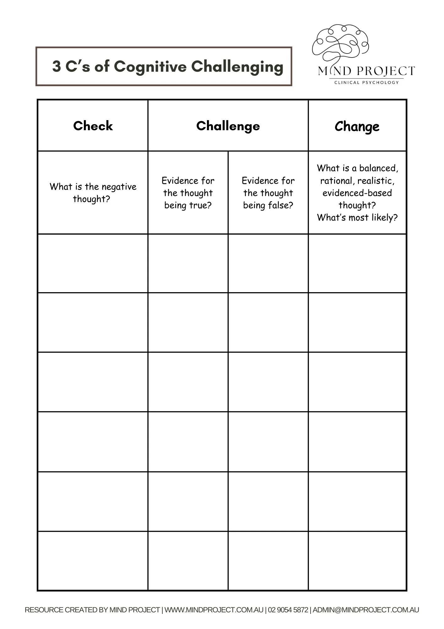 Free CBT Worksheets Cognitive Behavioural Therapy Resources 