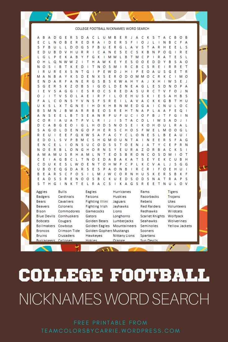 FREE College Football Word Search Printable