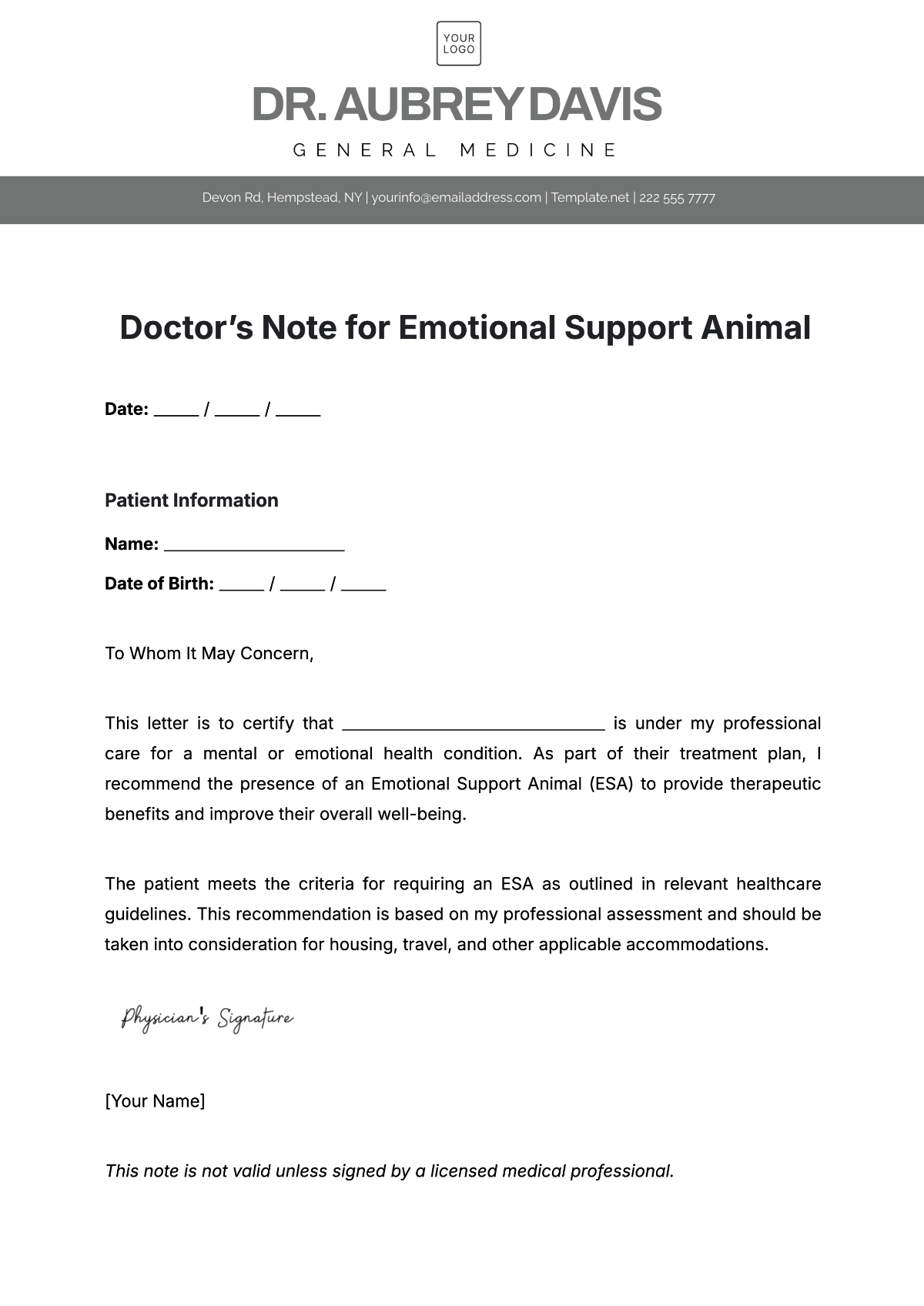 Free Doctors Note For Emotional Support Animal Template To Edit Online Free Doctors Note For Emotional Support Animal Template To Edit Online