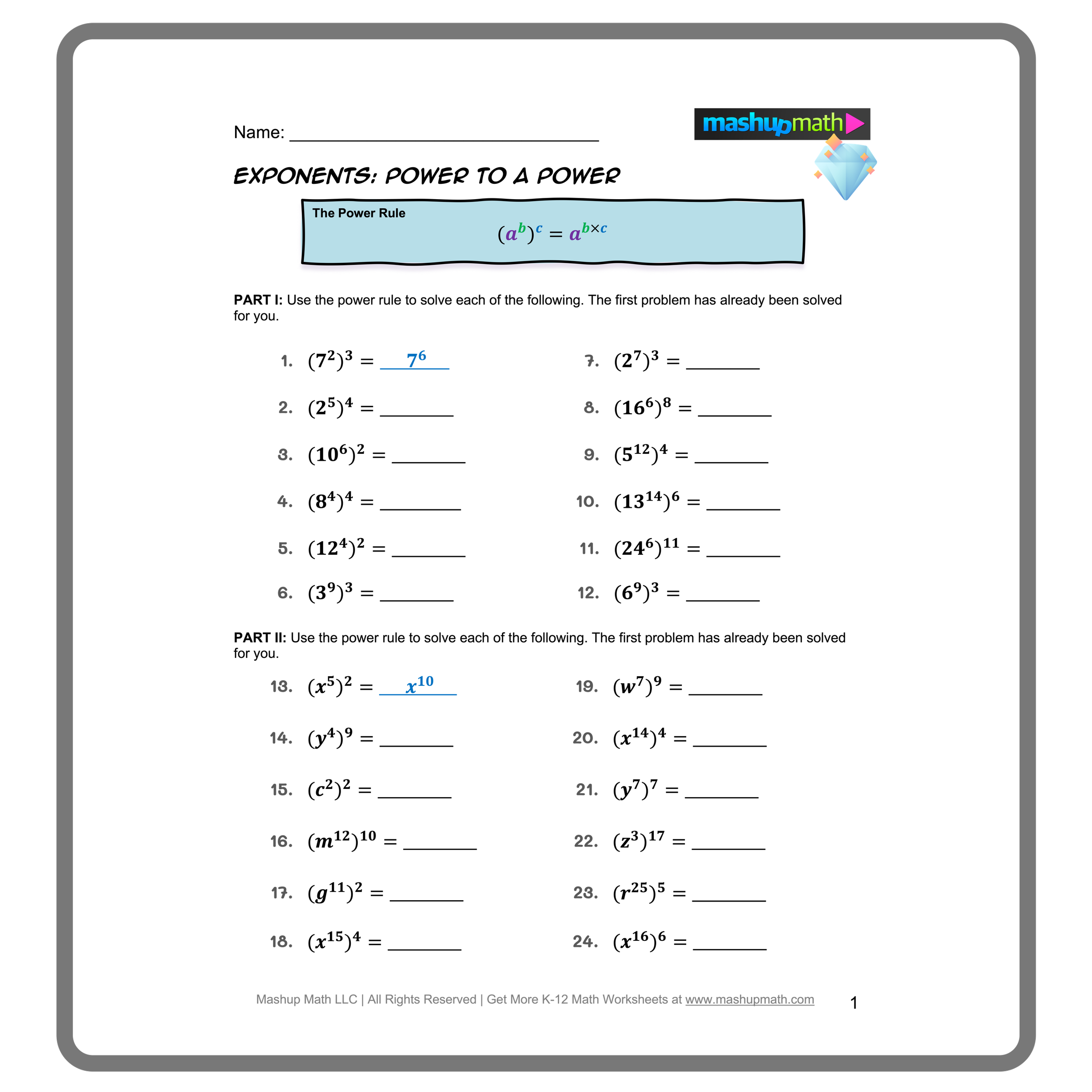 Free Exponent Rules Worksheets Printable With Answers Mashup Math