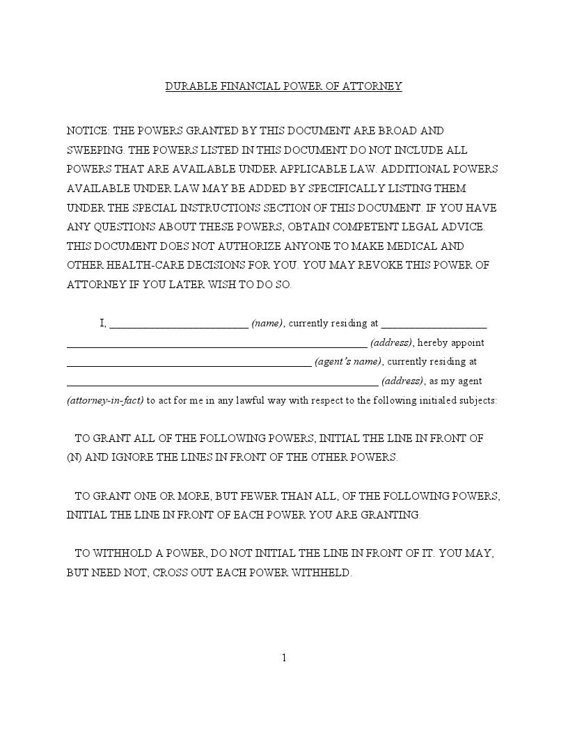 Durable Power Of Attorney Forms Printable