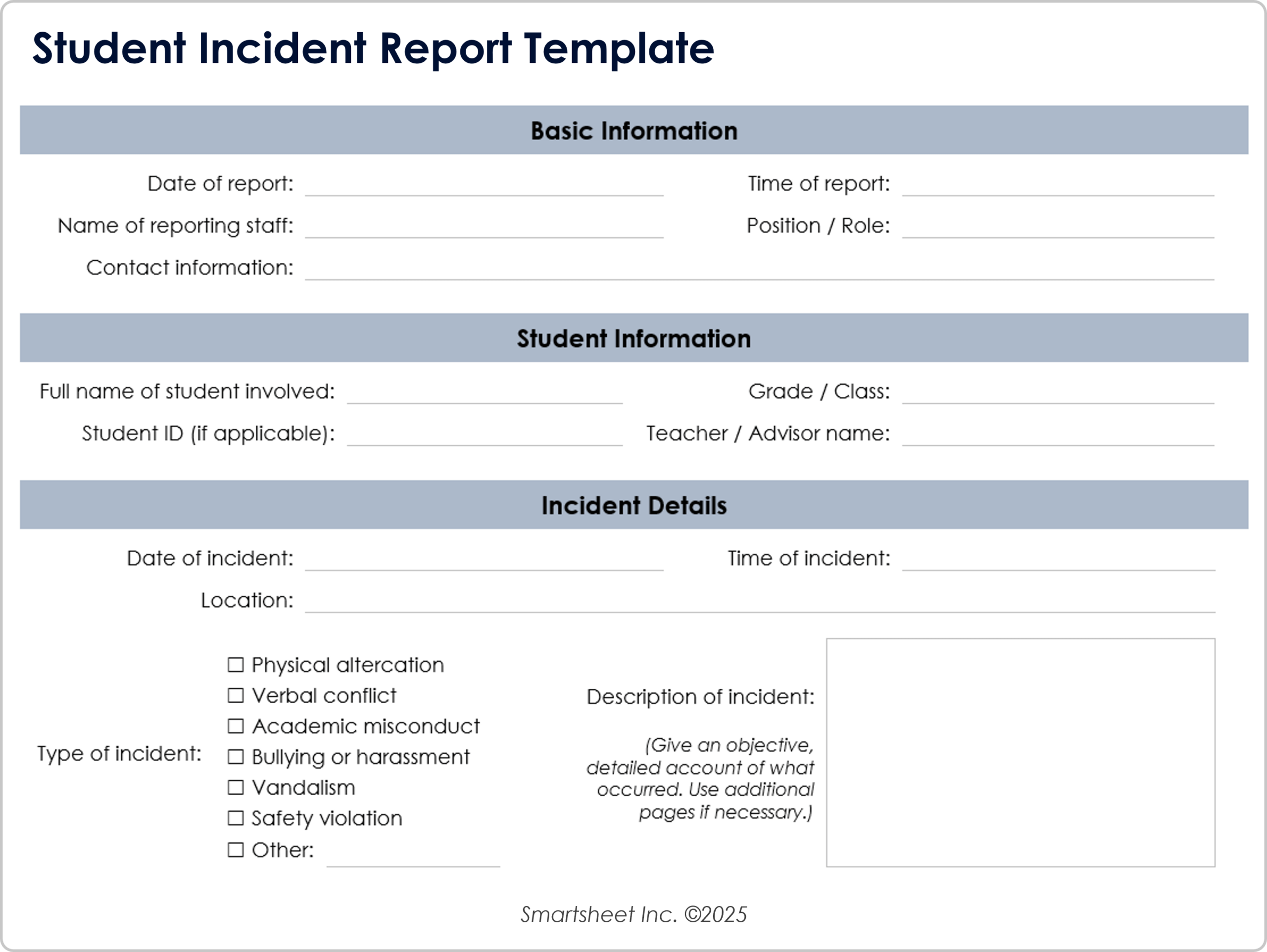 Free Incident Report Templates All Formats All Types