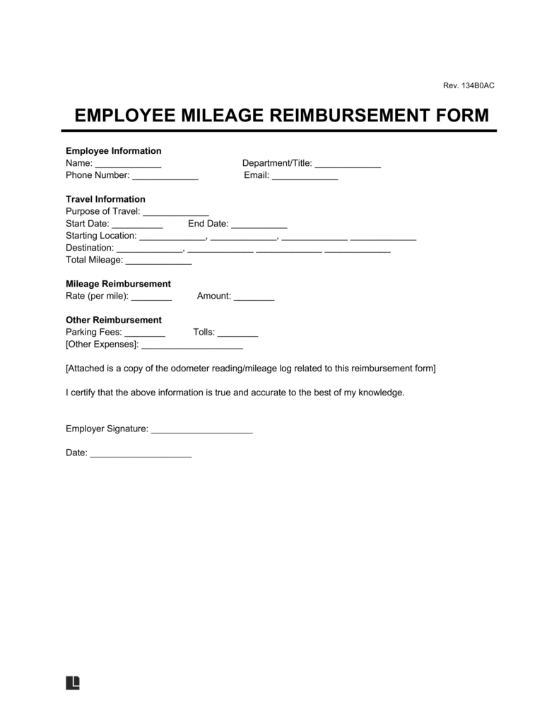 Free IRS Mileage Reimbursement Form PDF amp Word Legal Templates