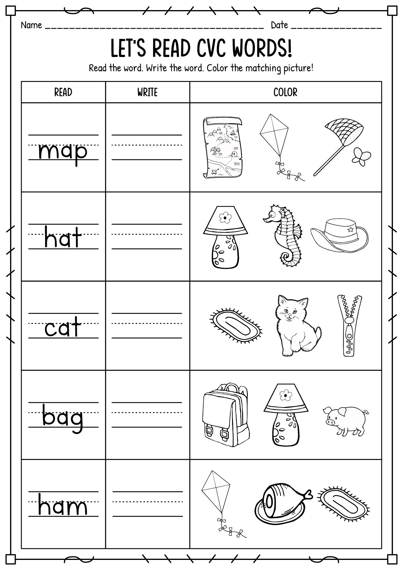 Free Kindergarten Language Arts Worksheets Printable Activities 