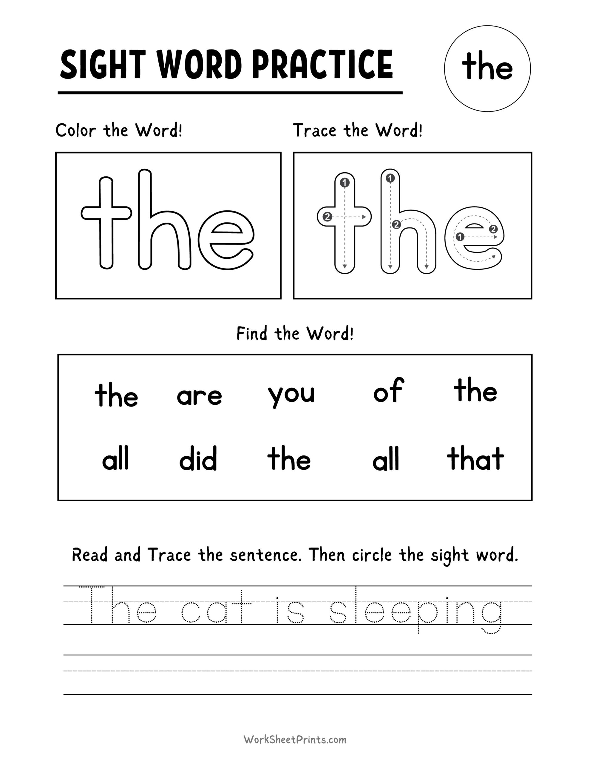 Free Printable Tracing Sight Words Worksheets