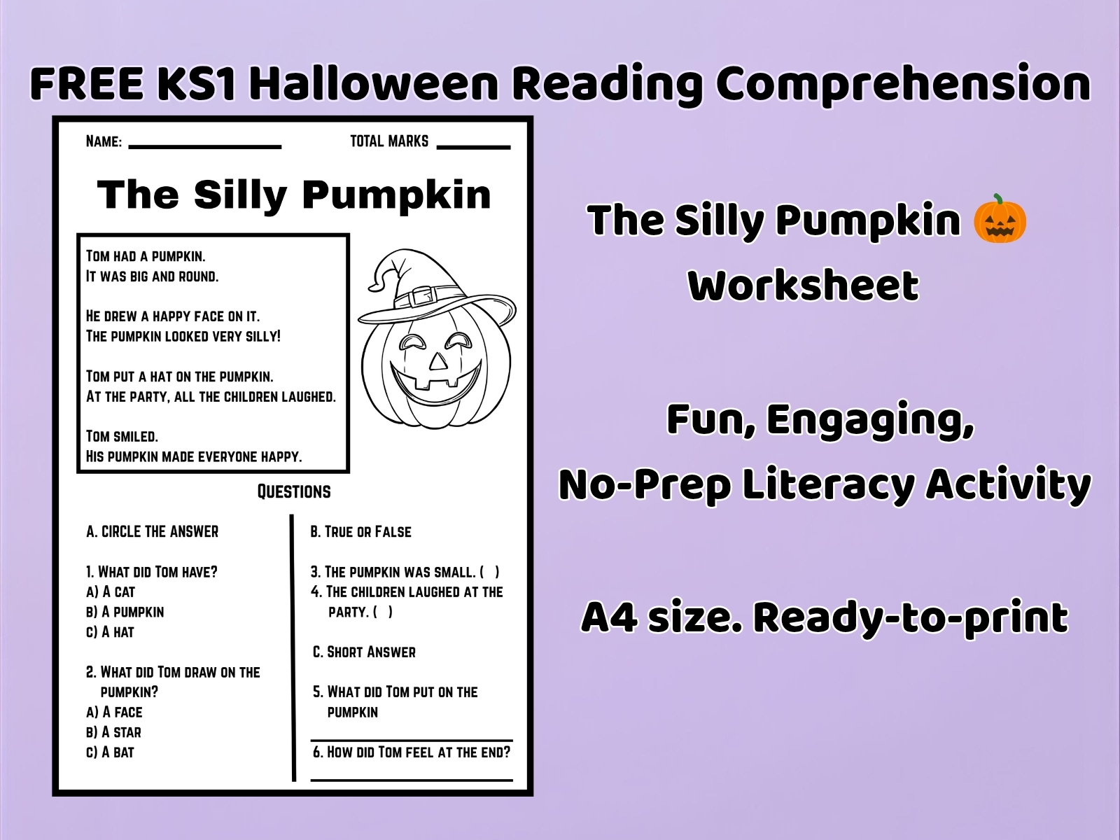 Free KS1 Halloween Reading Comprehension Worksheet The Silly 