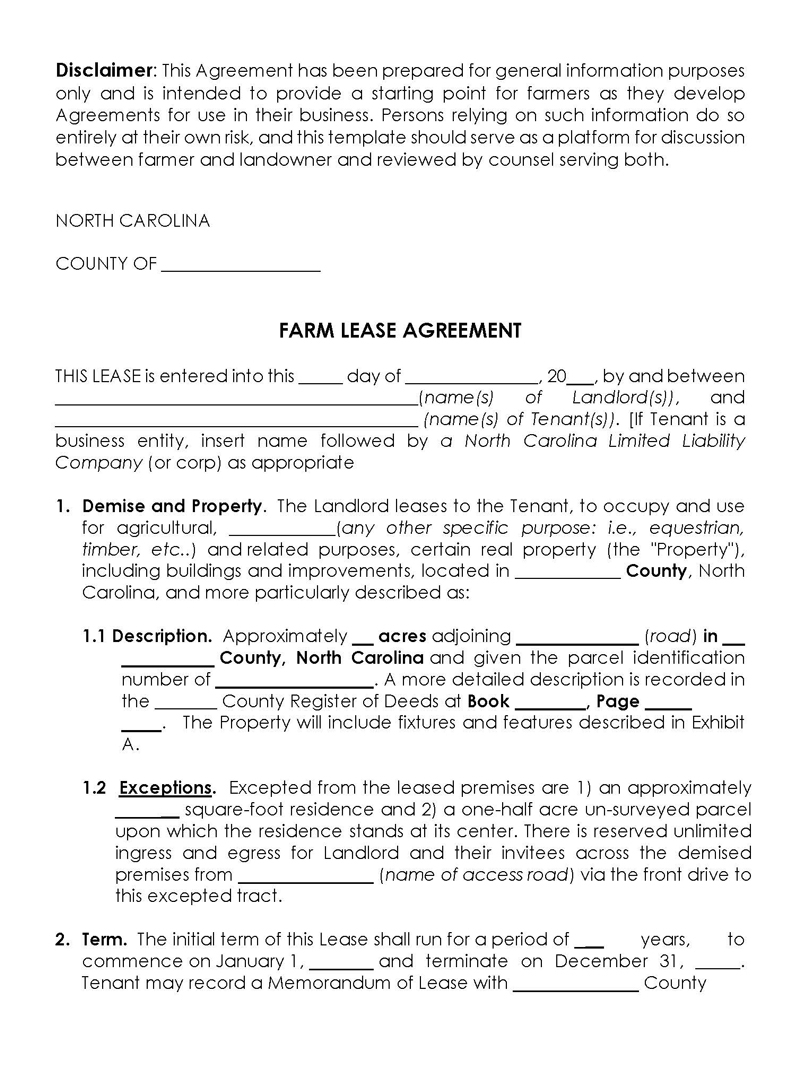 Free Land Farm Lease Agreement Templates Word PDF