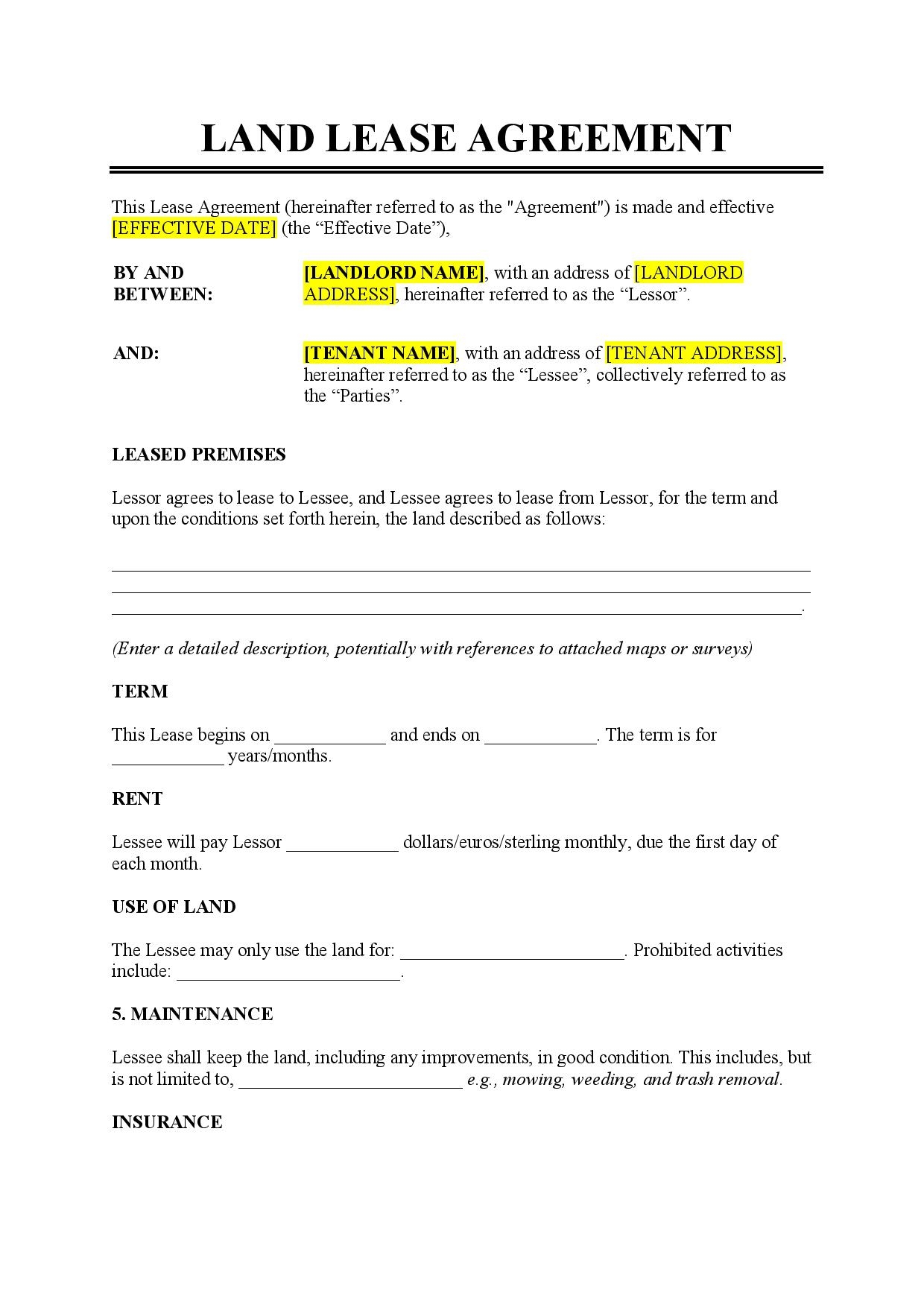Free Farm Lease Agreement Forms To Print