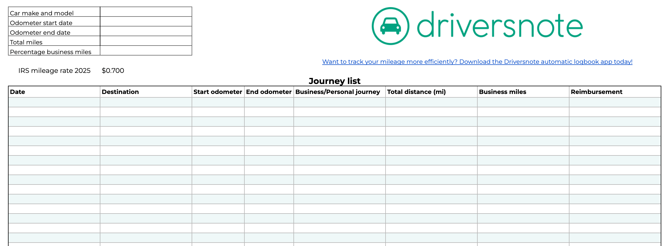Printable Mileage Log Template For Self-Employed