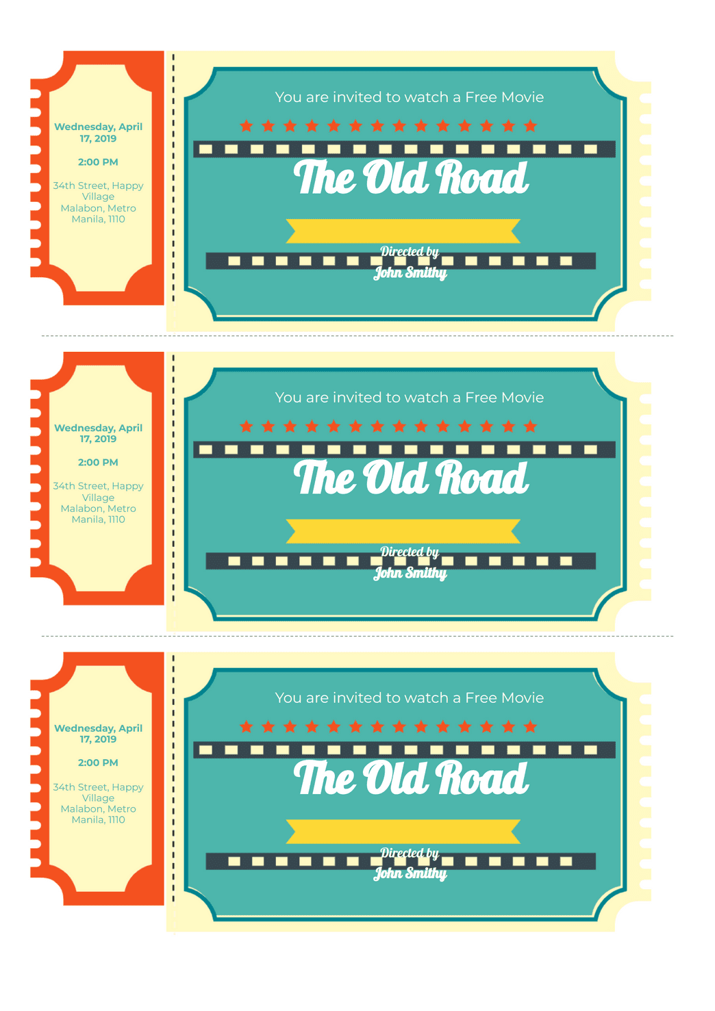 Free Printable Movie Ticket Template