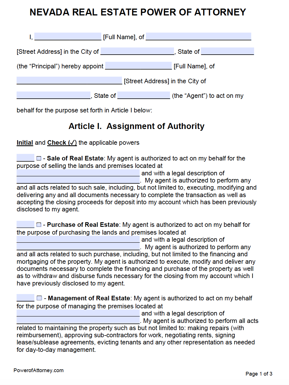 Durable Power Of Attorney Forms Printable Nv