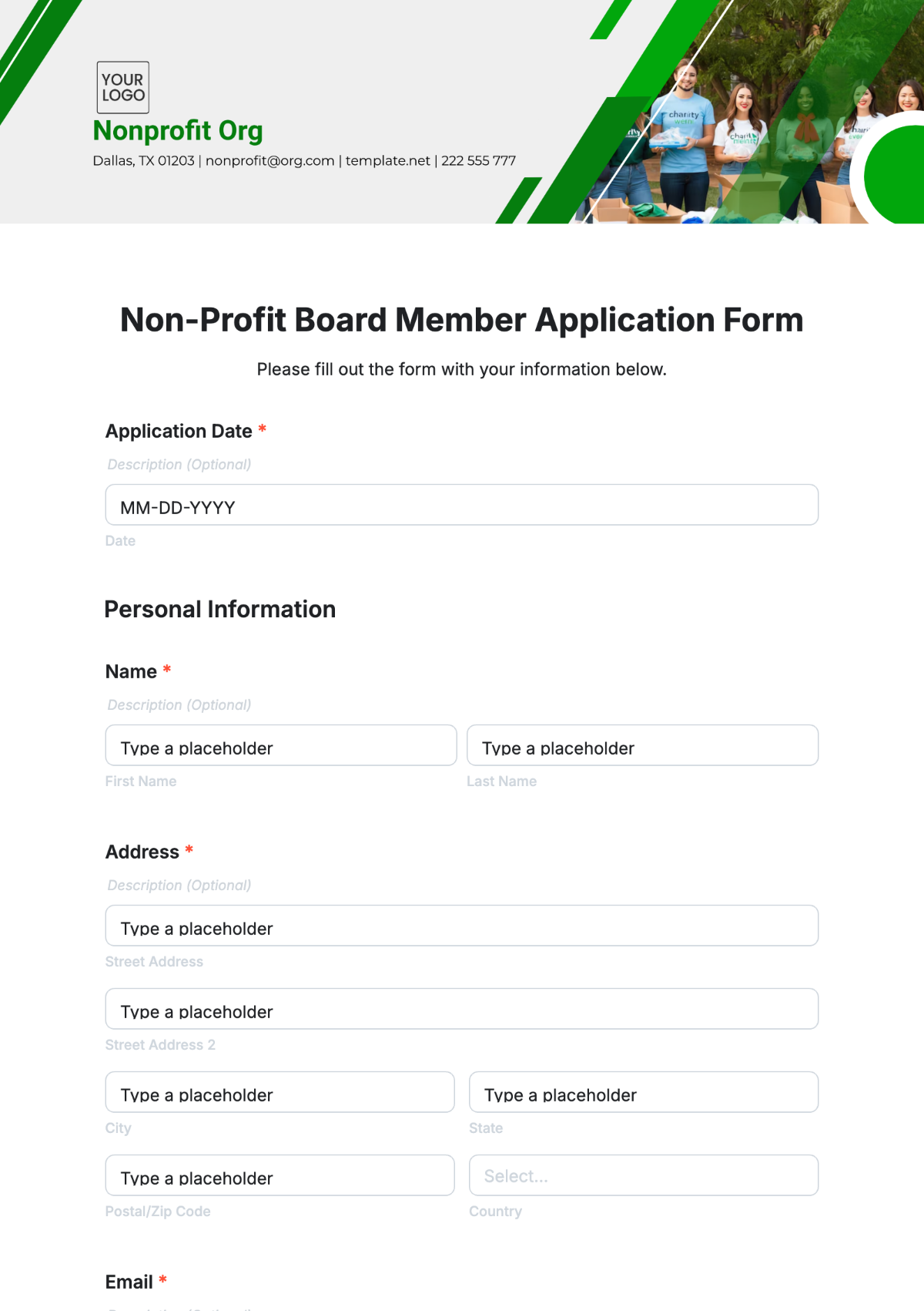 Free Non Profit Board Member Application Form Template To Edit Online