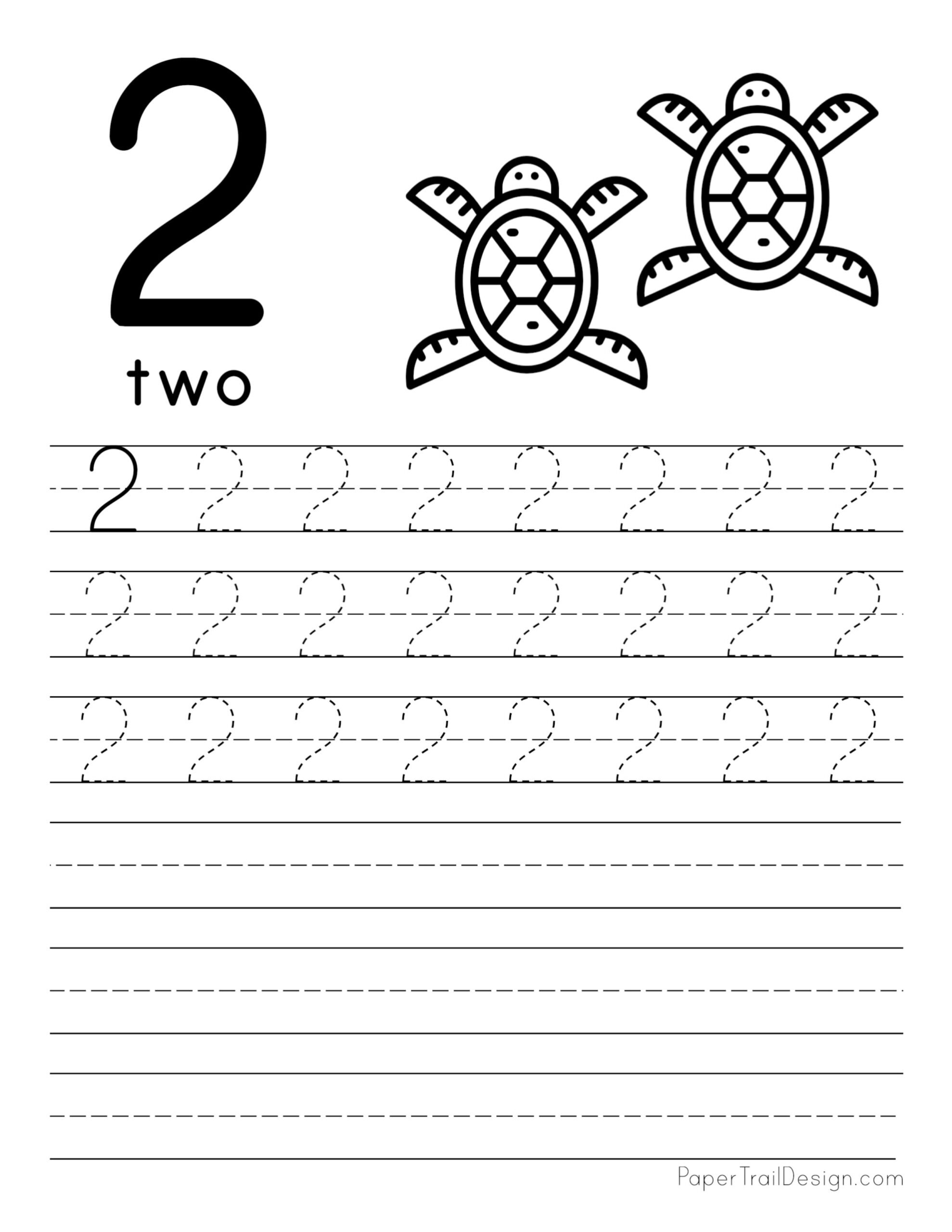 Writing Number 2 Printable Worksheets