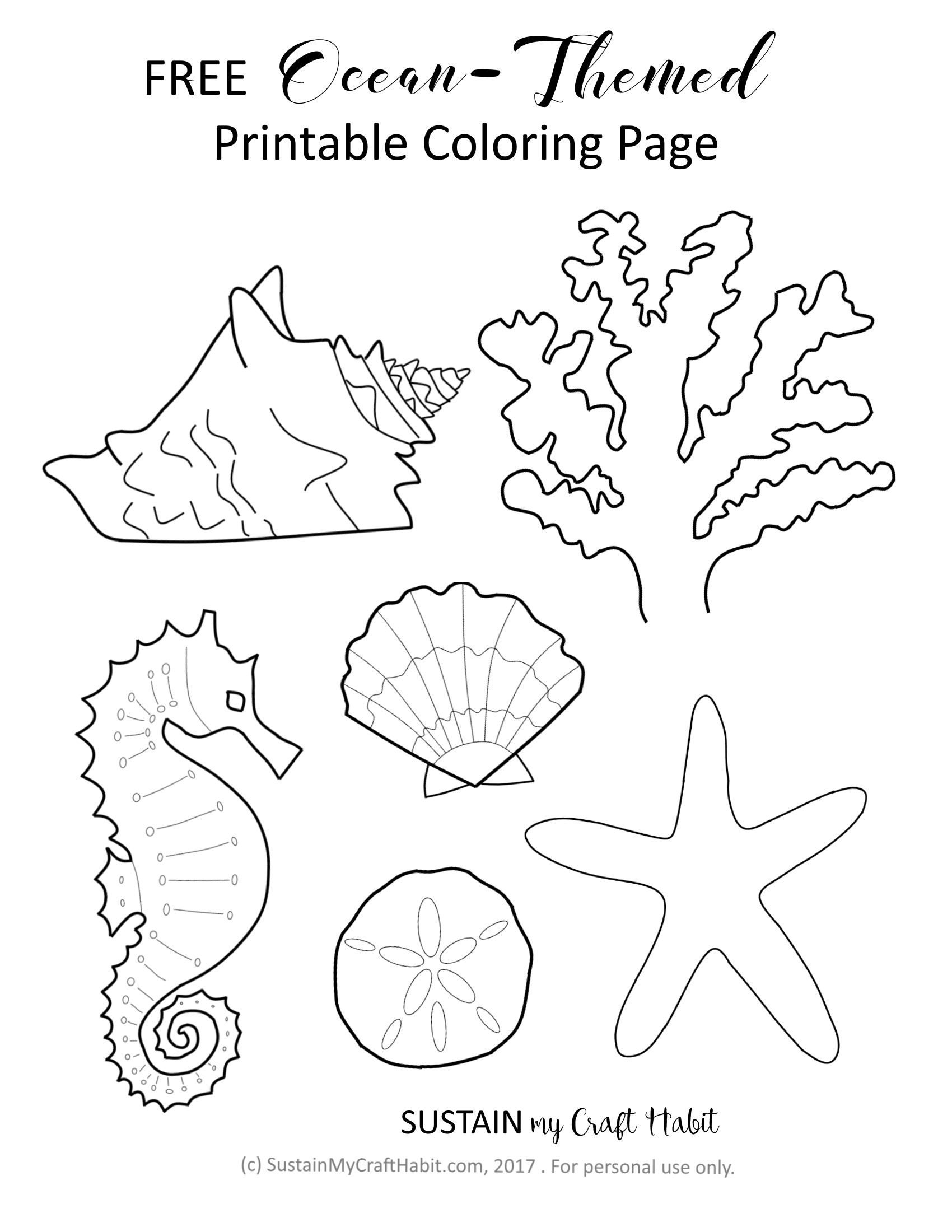Free Ocean Themed Coloring Page Printable Sustain My Craft Habit