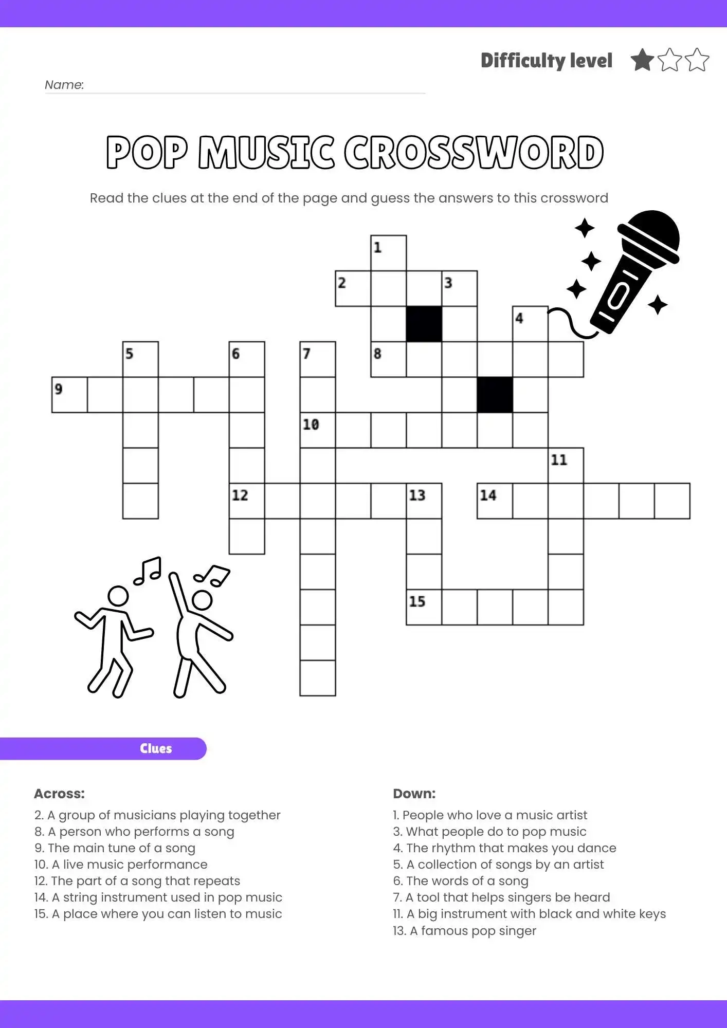 Printable Music Crossword Puzzles