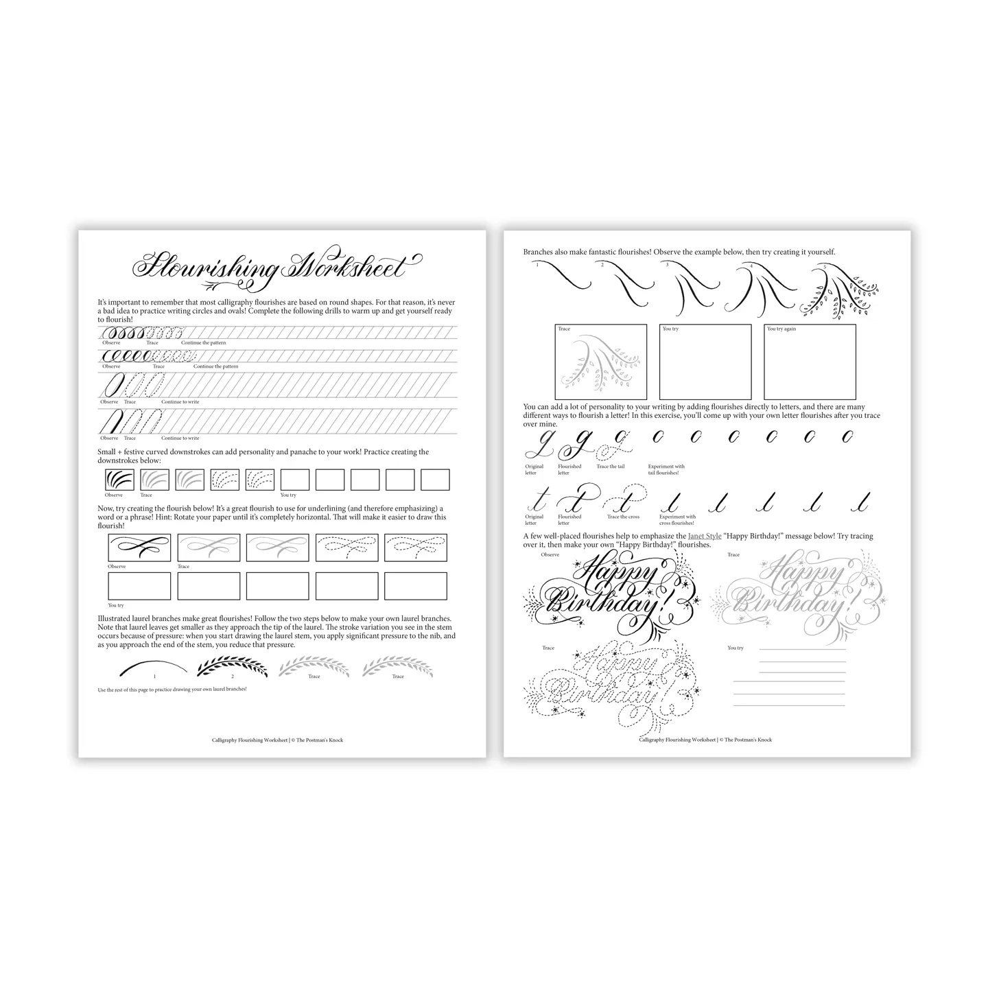 Free Printable Calligraphy Flourishing Worksheet The Postman s Knock