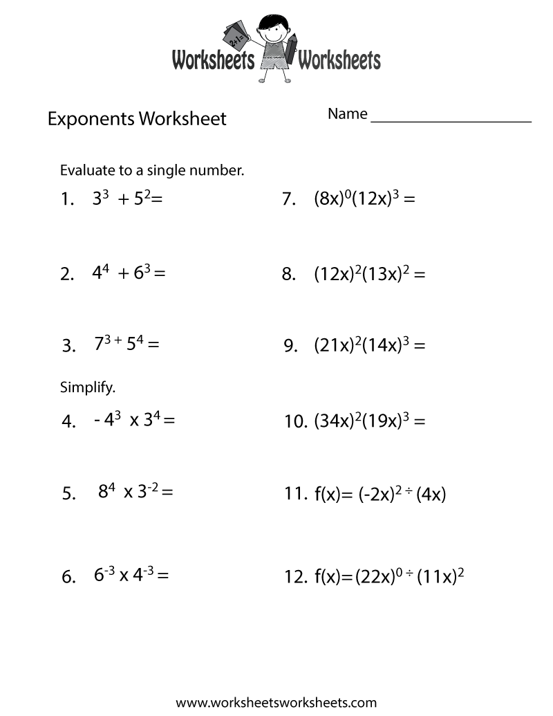 Free Printable Exponents Review Worksheet