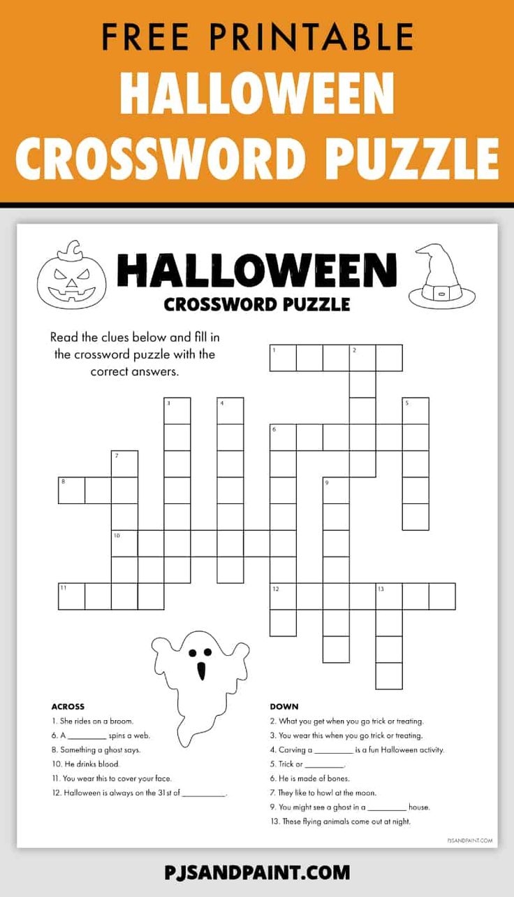 Crossword Puzzles For Halloween Printable