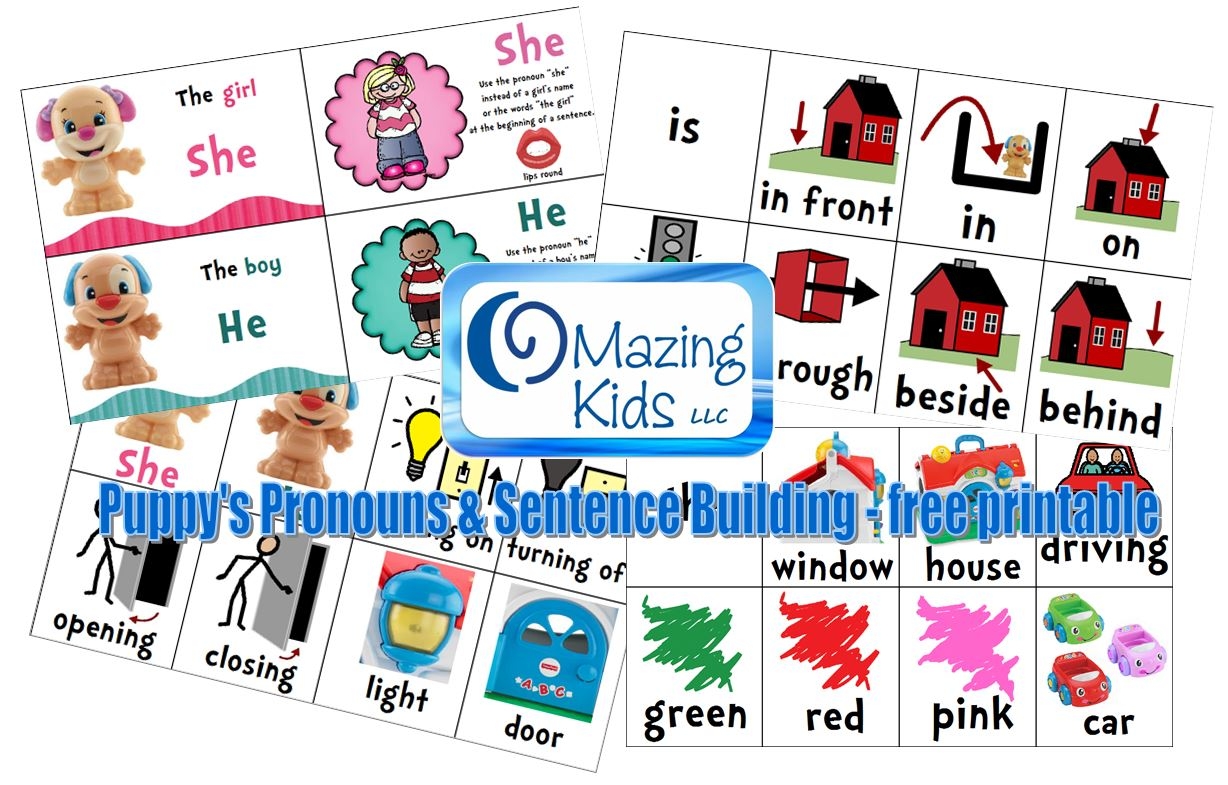 Free Printable Puppy s Pronouns amp Sentence Building Cards 
